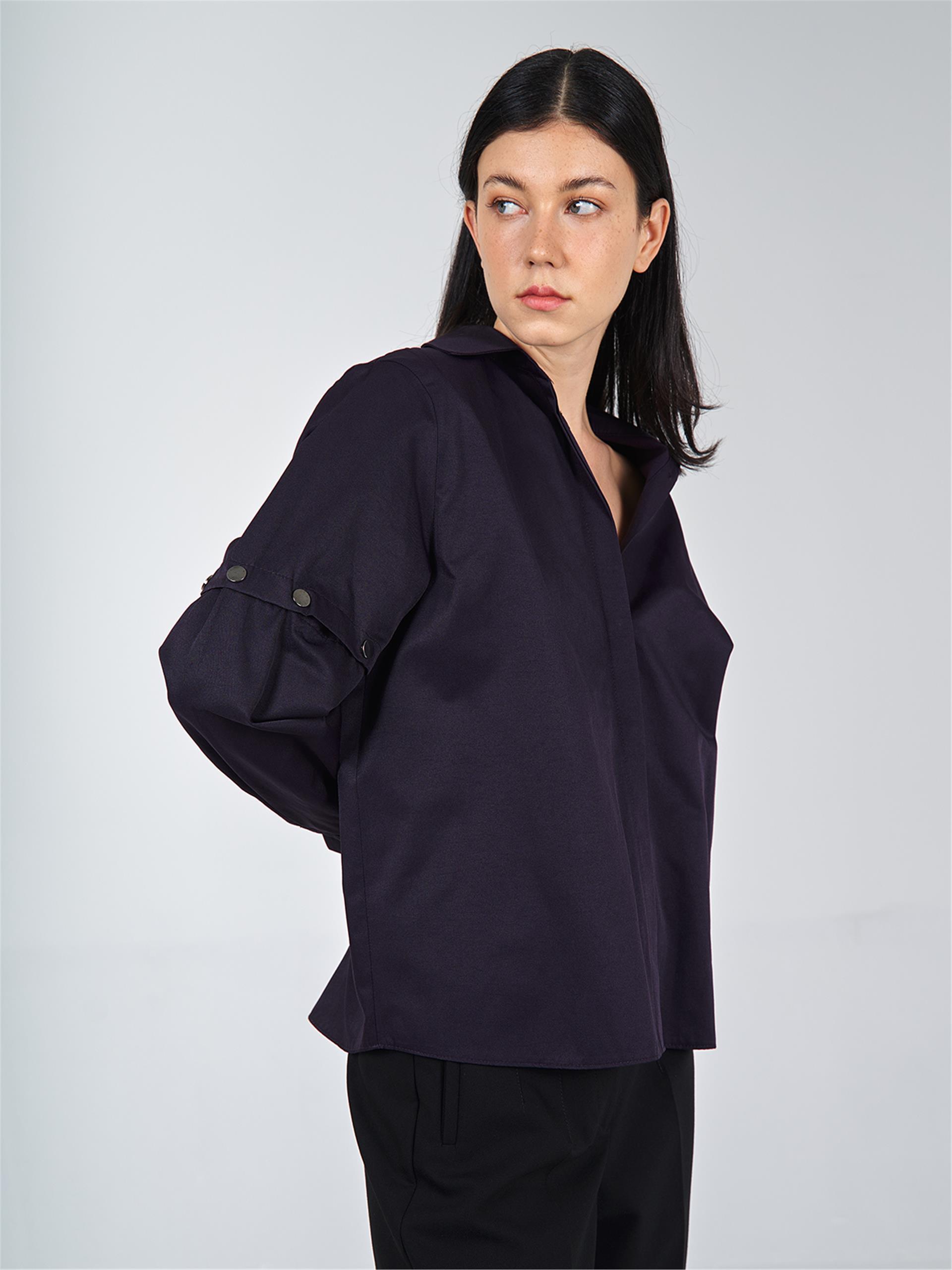 080508 LONG SLEEVE BLOUSE WITH PRESS BUTTON DETAIL