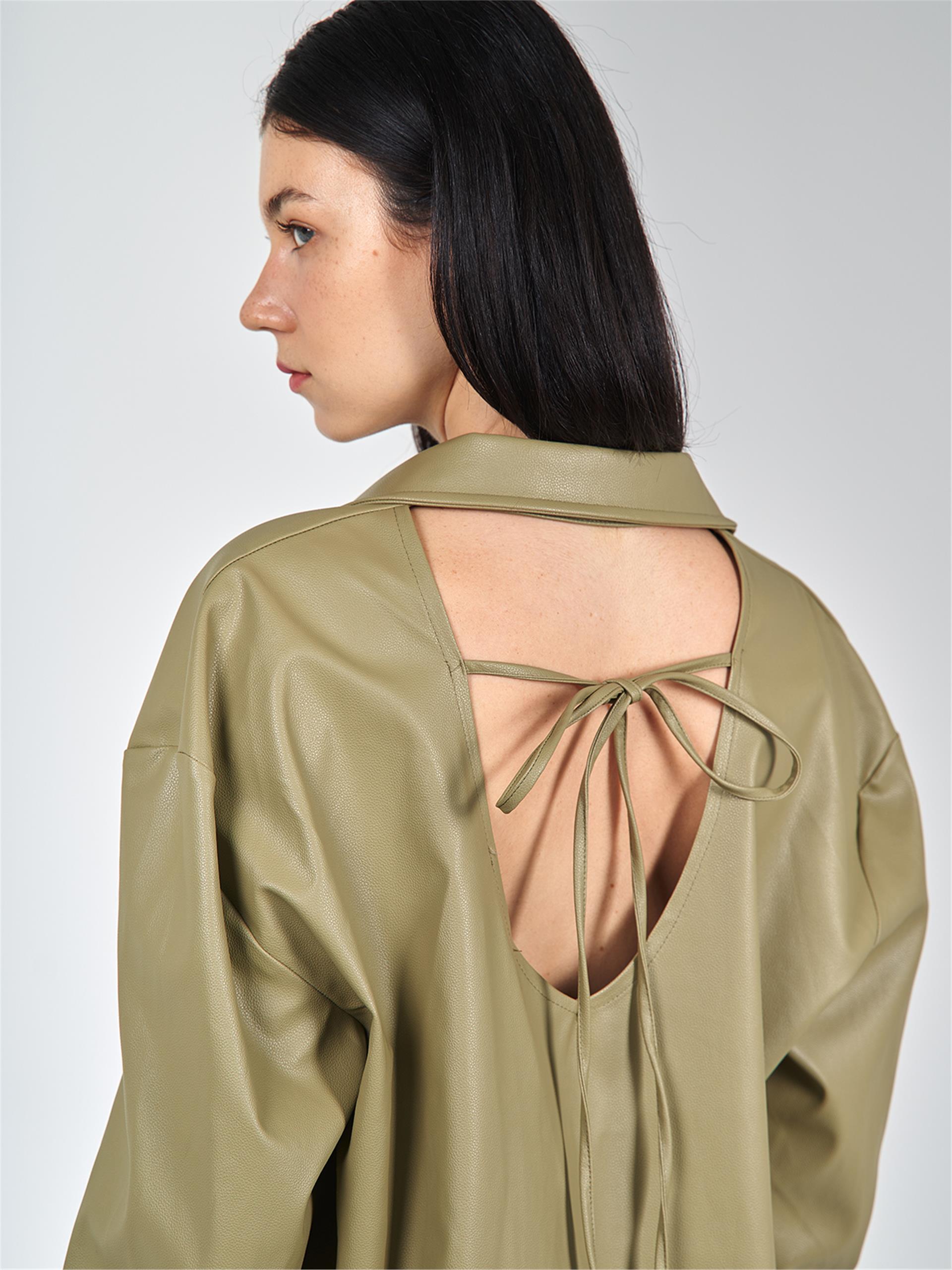 080522 PU-LEATHER BUTTON UP SHIRT WITH BACK DECOLLETE 080514