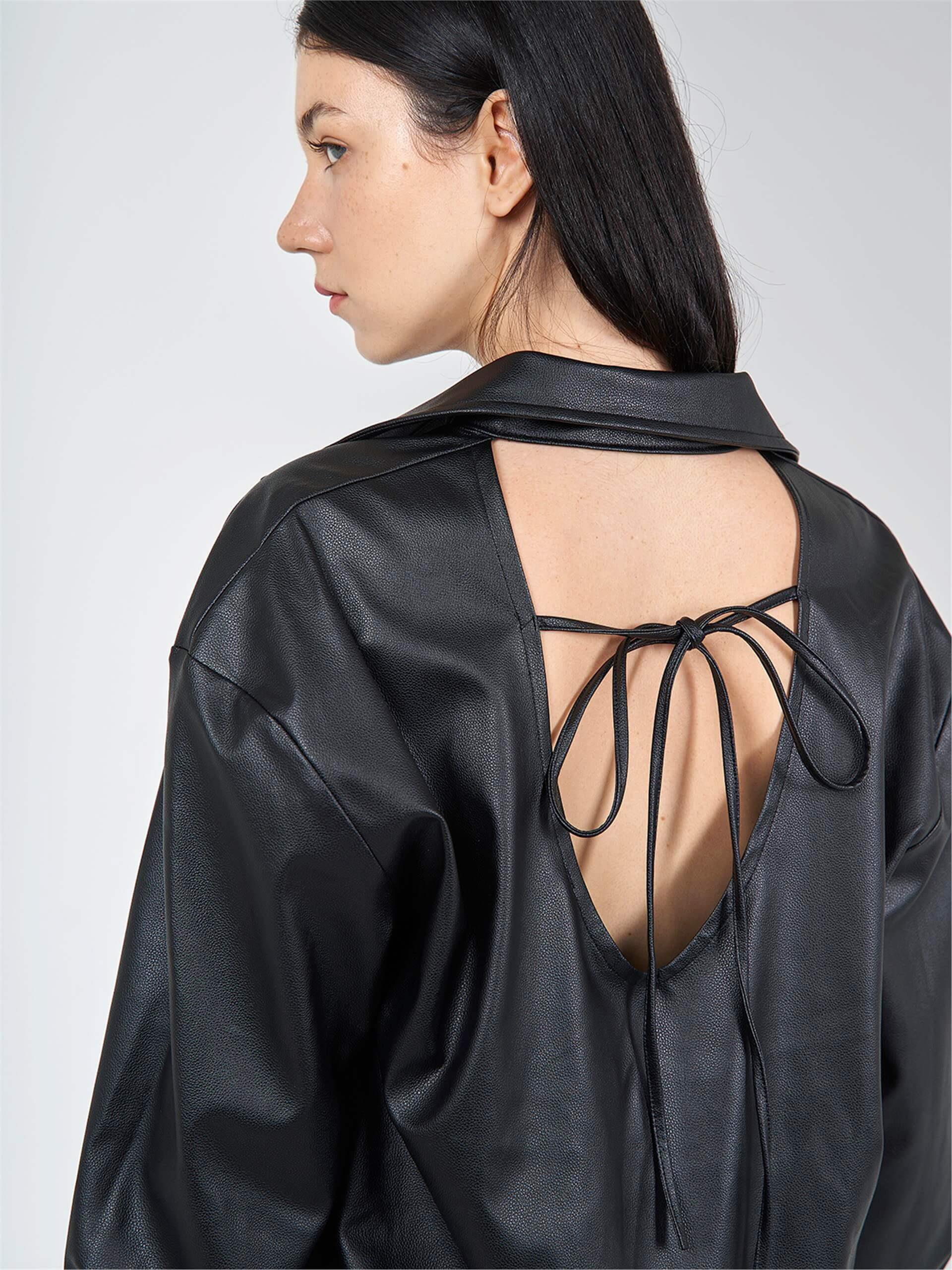 080522 PU-LEATHER BUTTON UP SHIRT WITH BACK DECOLLETE 080514