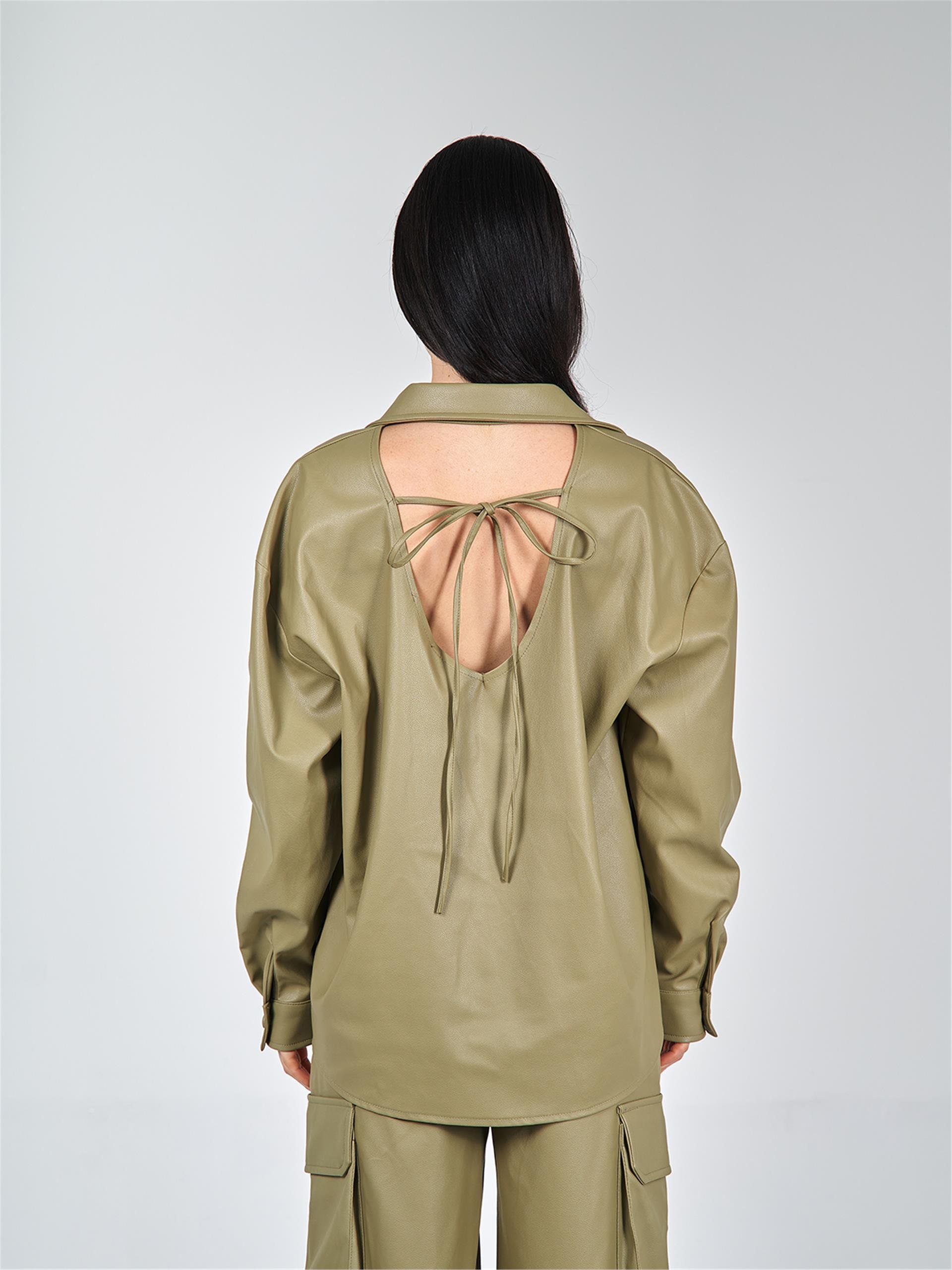080522 PU-LEATHER BUTTON UP SHIRT WITH BACK DECOLLETE 080514