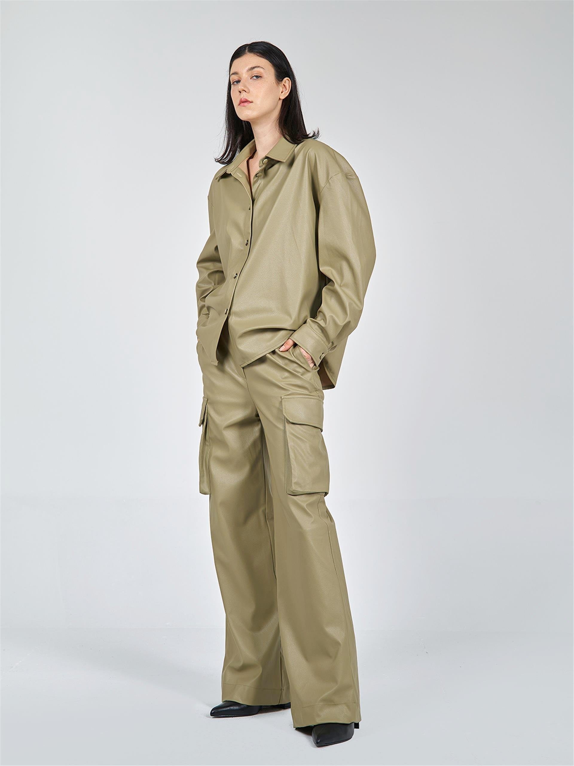 080522 PU-LEATHER BUTTON UP SHIRT WITH BACK DECOLLETE 080514