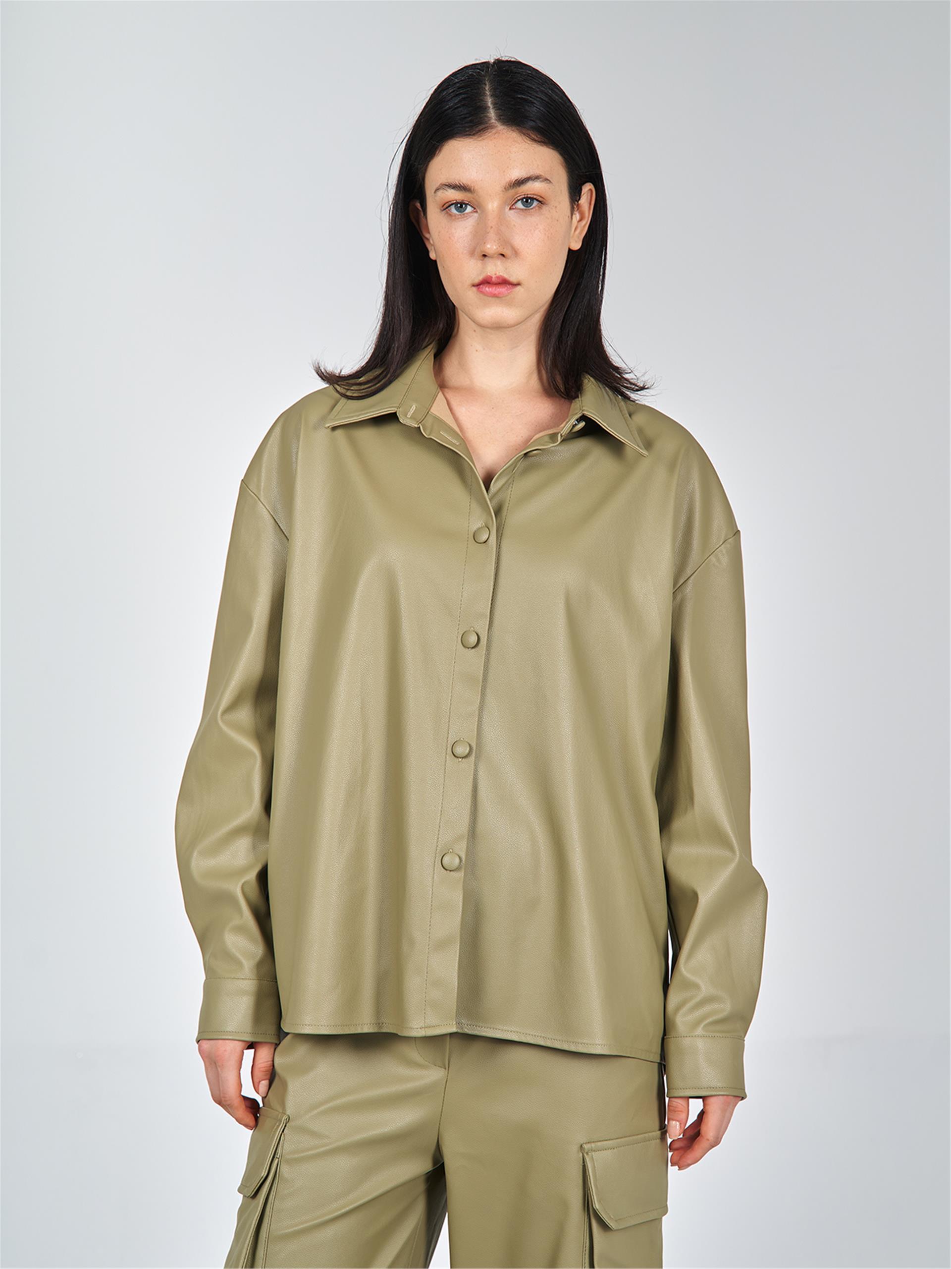 080522 PU-LEATHER BUTTON UP SHIRT WITH BACK DECOLLETE 080514