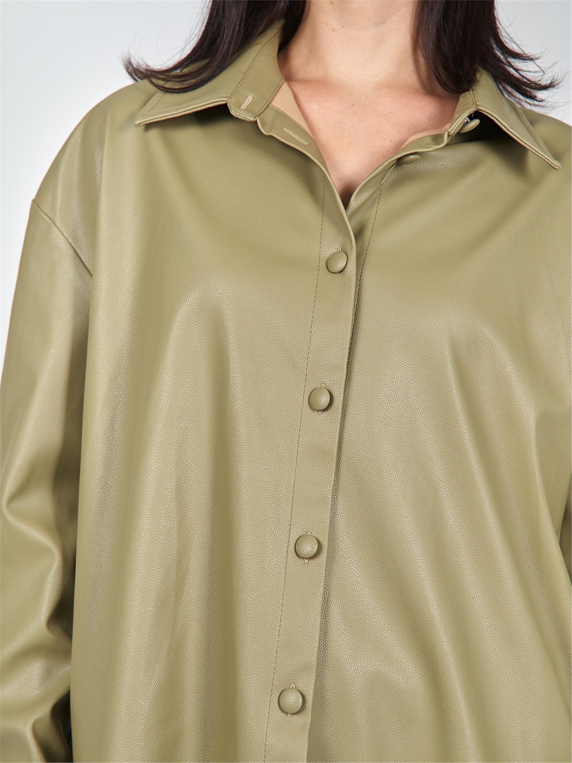 080522 PU-LEATHER BUTTON UP SHIRT WITH BACK DECOLLETE 080514