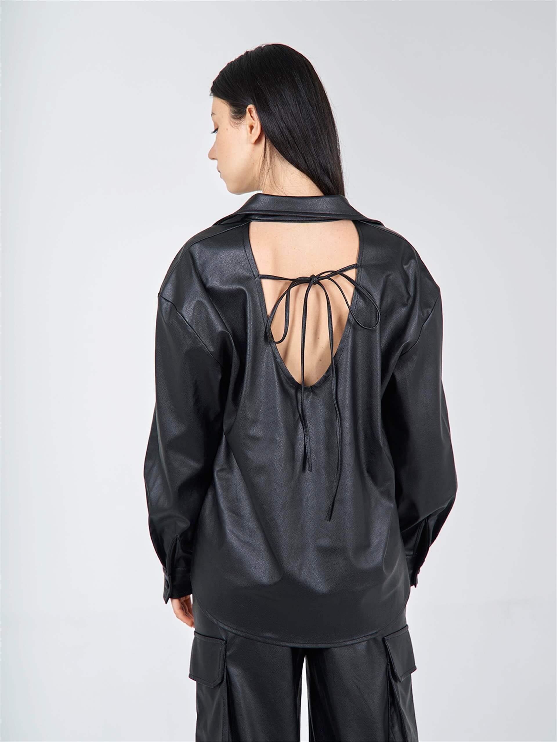 080522 PU-LEATHER BUTTON UP SHIRT WITH BACK DECOLLETE 080514