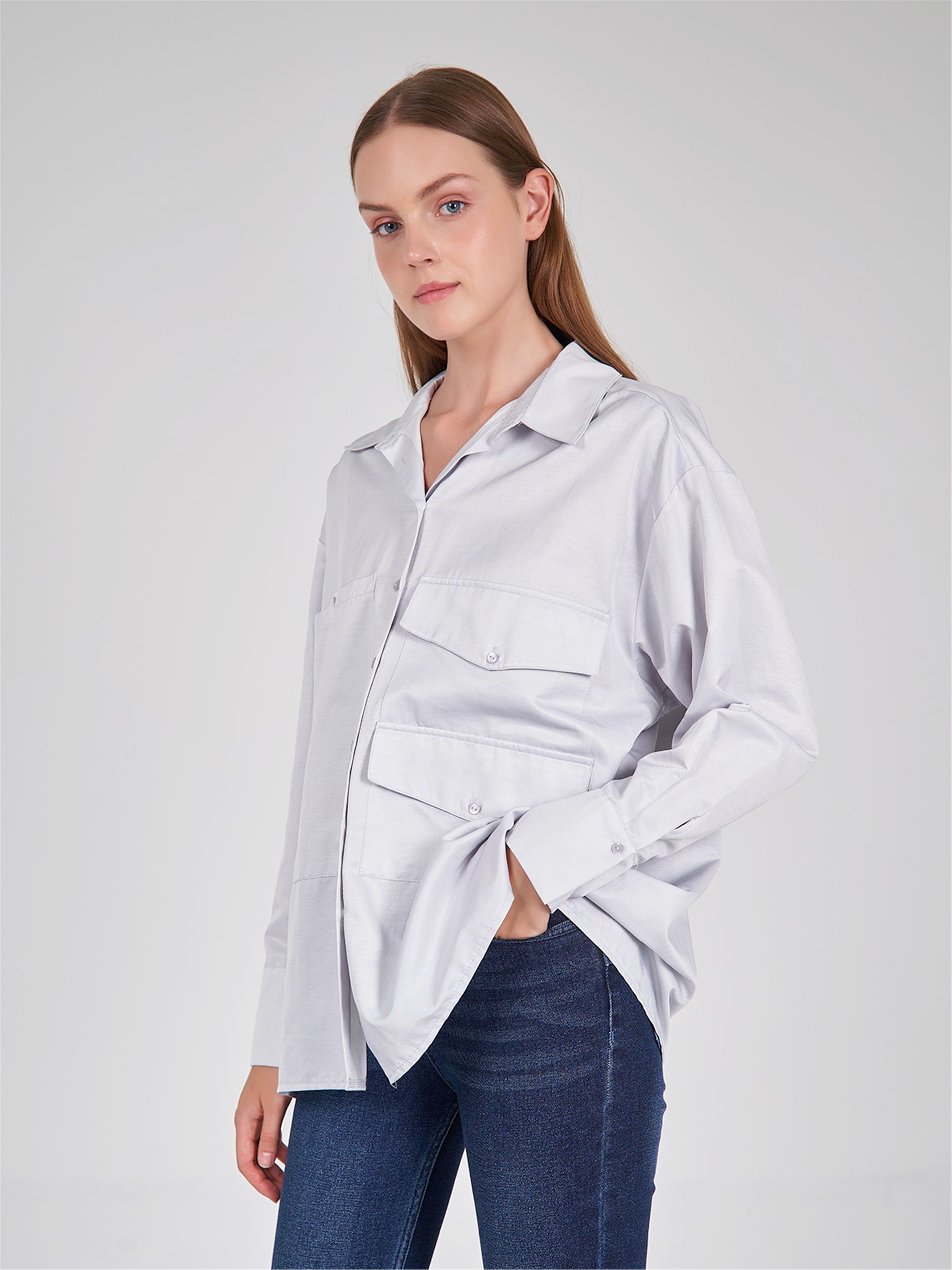 080523 OVERSIZED SHIRT WITH BIG DOUBLE POCKET DETAIL