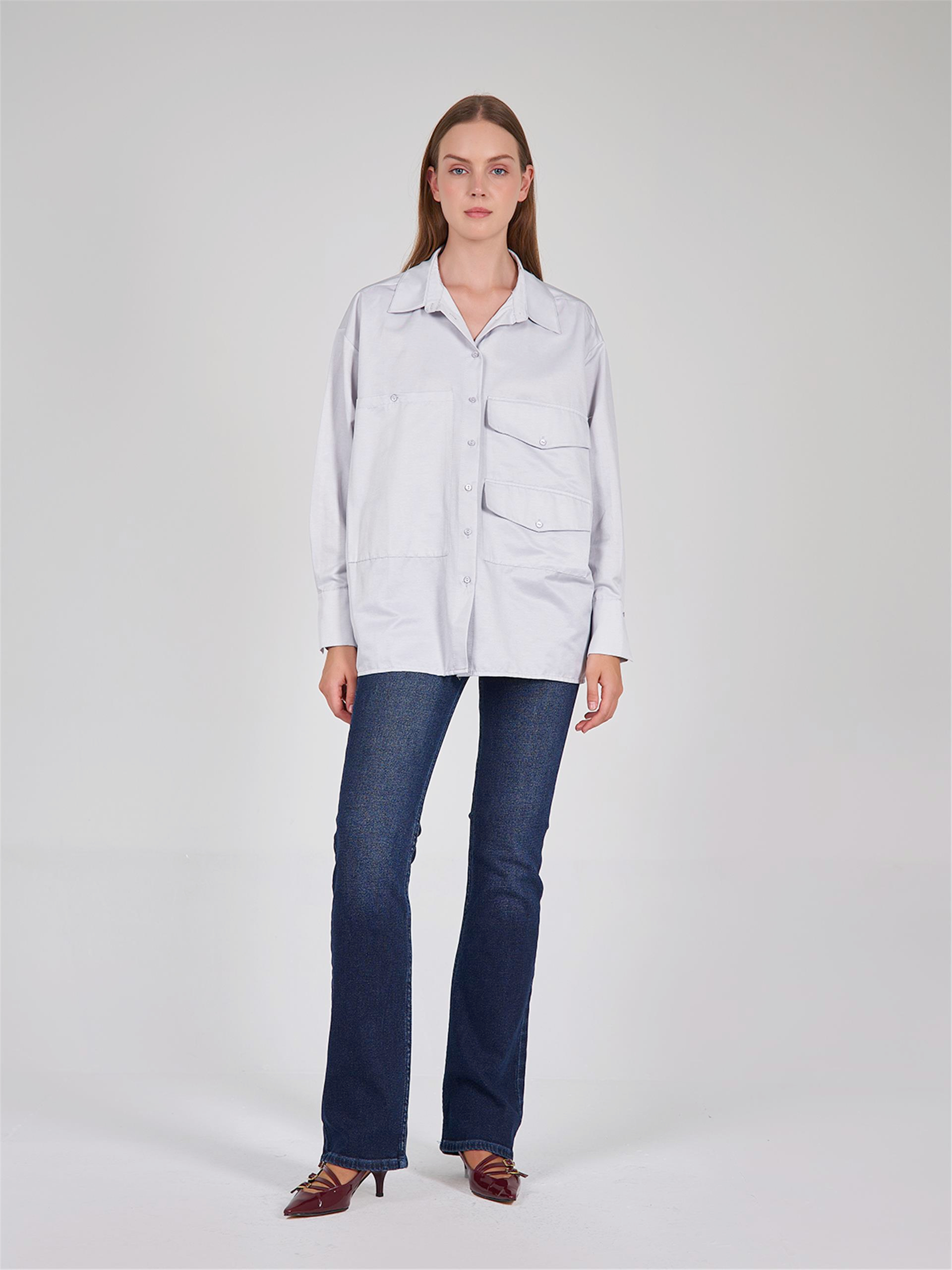 080523 OVERSIZED SHIRT WITH BIG DOUBLE POCKET DETAIL
