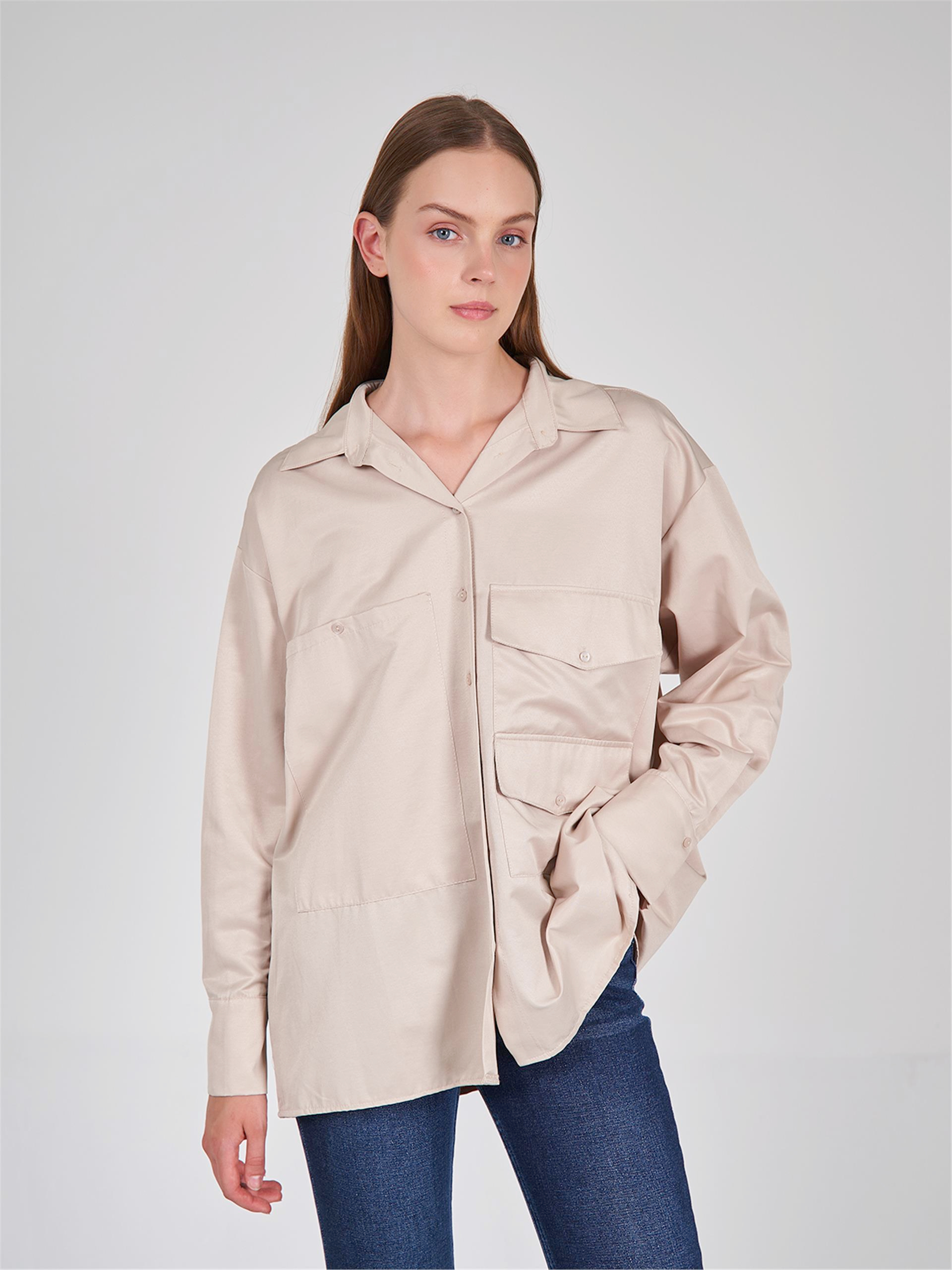 080523 OVERSIZED SHIRT WITH BIG DOUBLE POCKET DETAIL