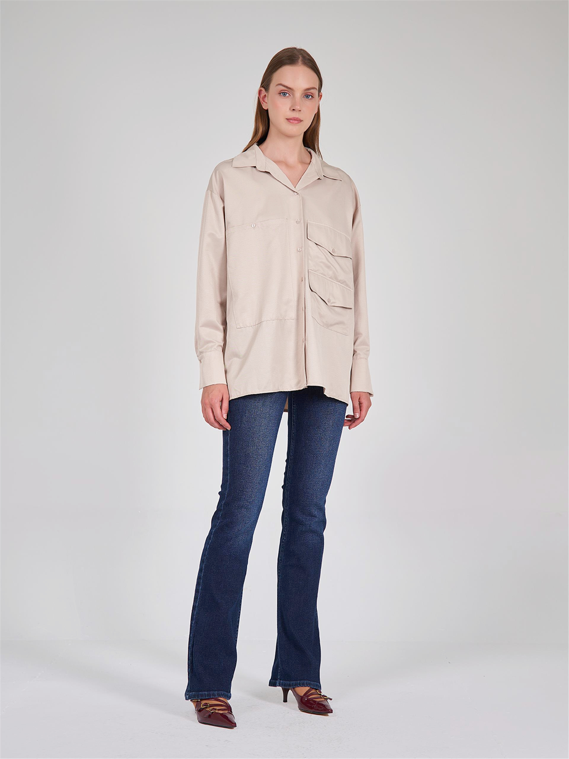 080523 OVERSIZED SHIRT WITH BIG DOUBLE POCKET DETAIL