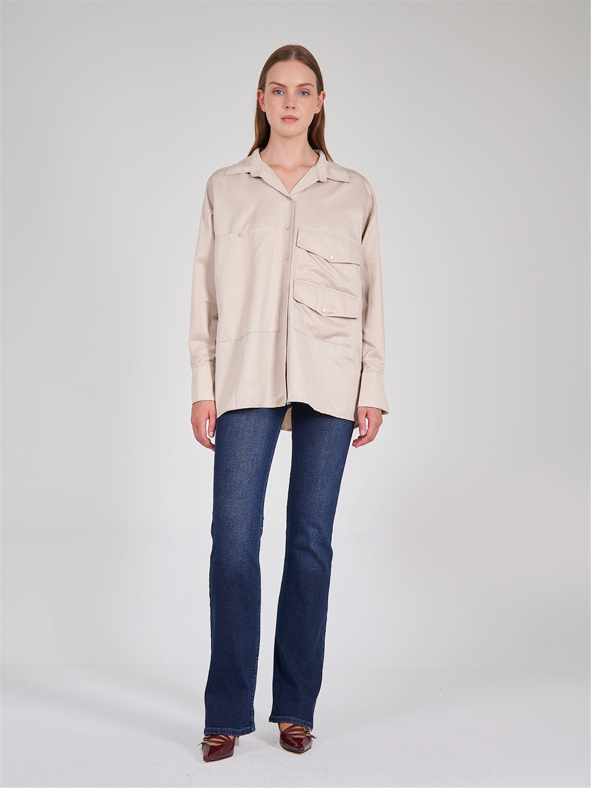 080523 OVERSIZED SHIRT WITH BIG DOUBLE POCKET DETAIL