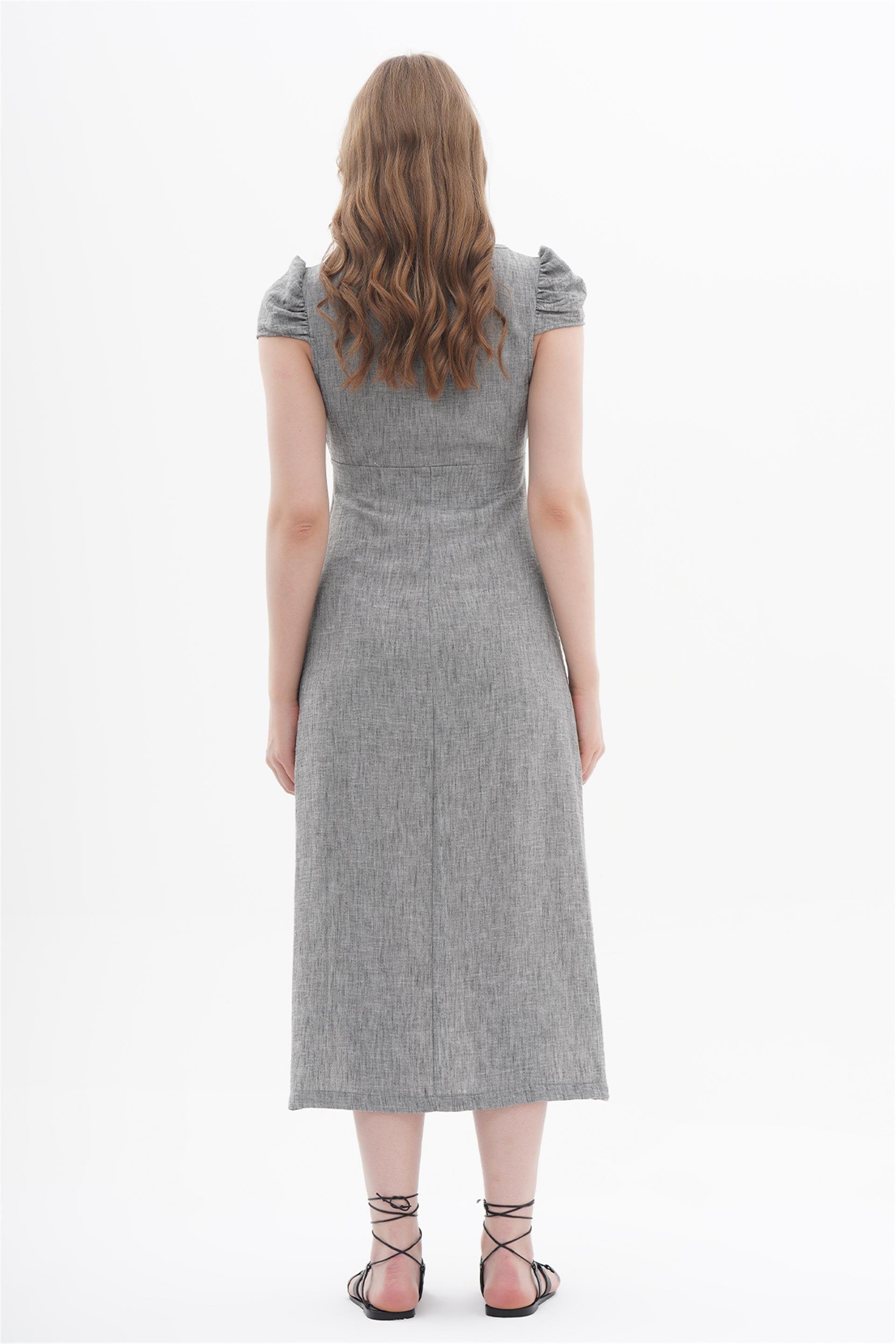 111207 LONG BUTTON UP DRESS WITH TINY SLEEVES AND SLIT