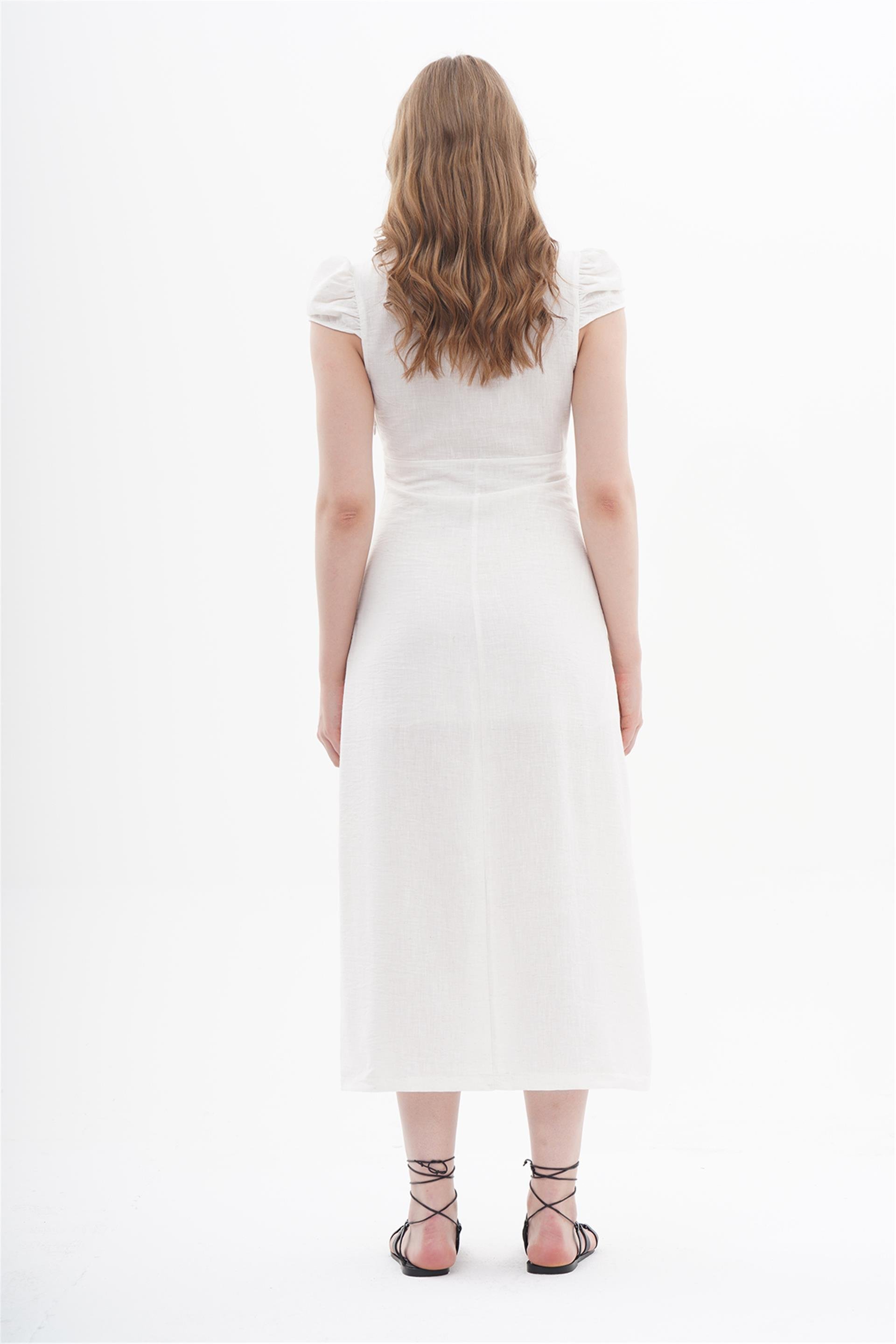 111207 LONG BUTTON UP DRESS WITH TINY SLEEVES AND SLIT