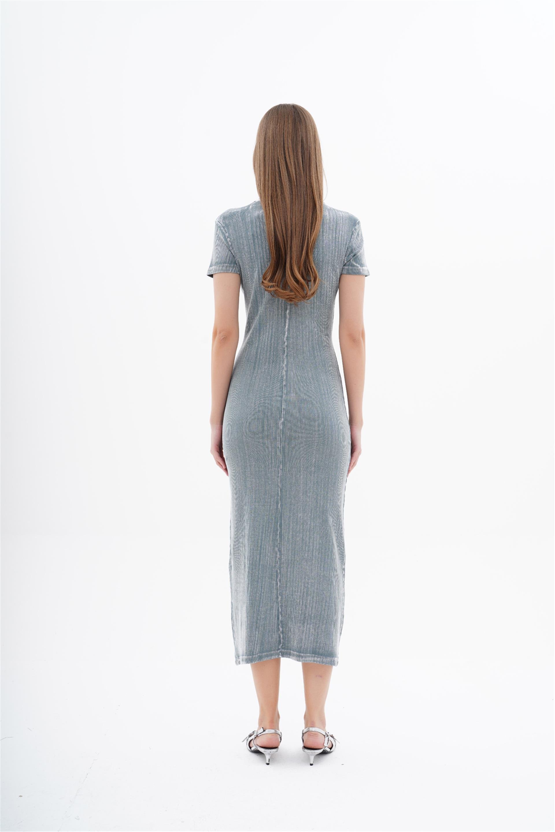111244 SHORT SLEEVE ACID WASH LONG DRESS