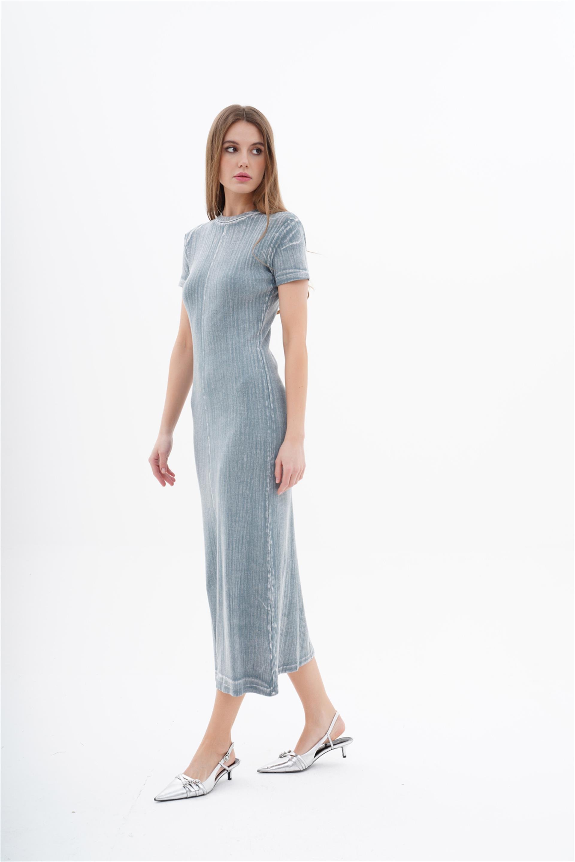 111244 SHORT SLEEVE ACID WASH LONG DRESS