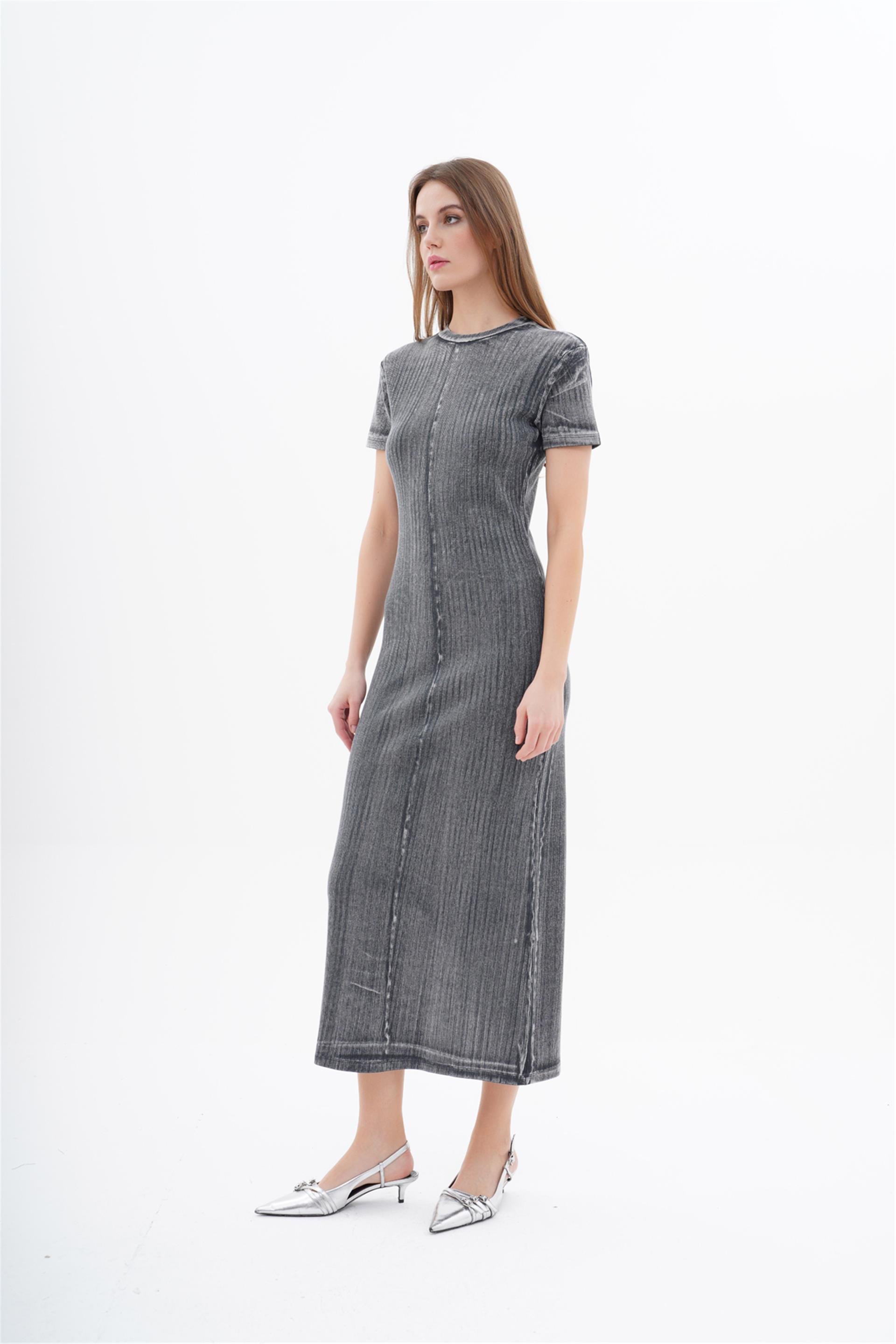 111244 SHORT SLEEVE ACID WASH LONG DRESS