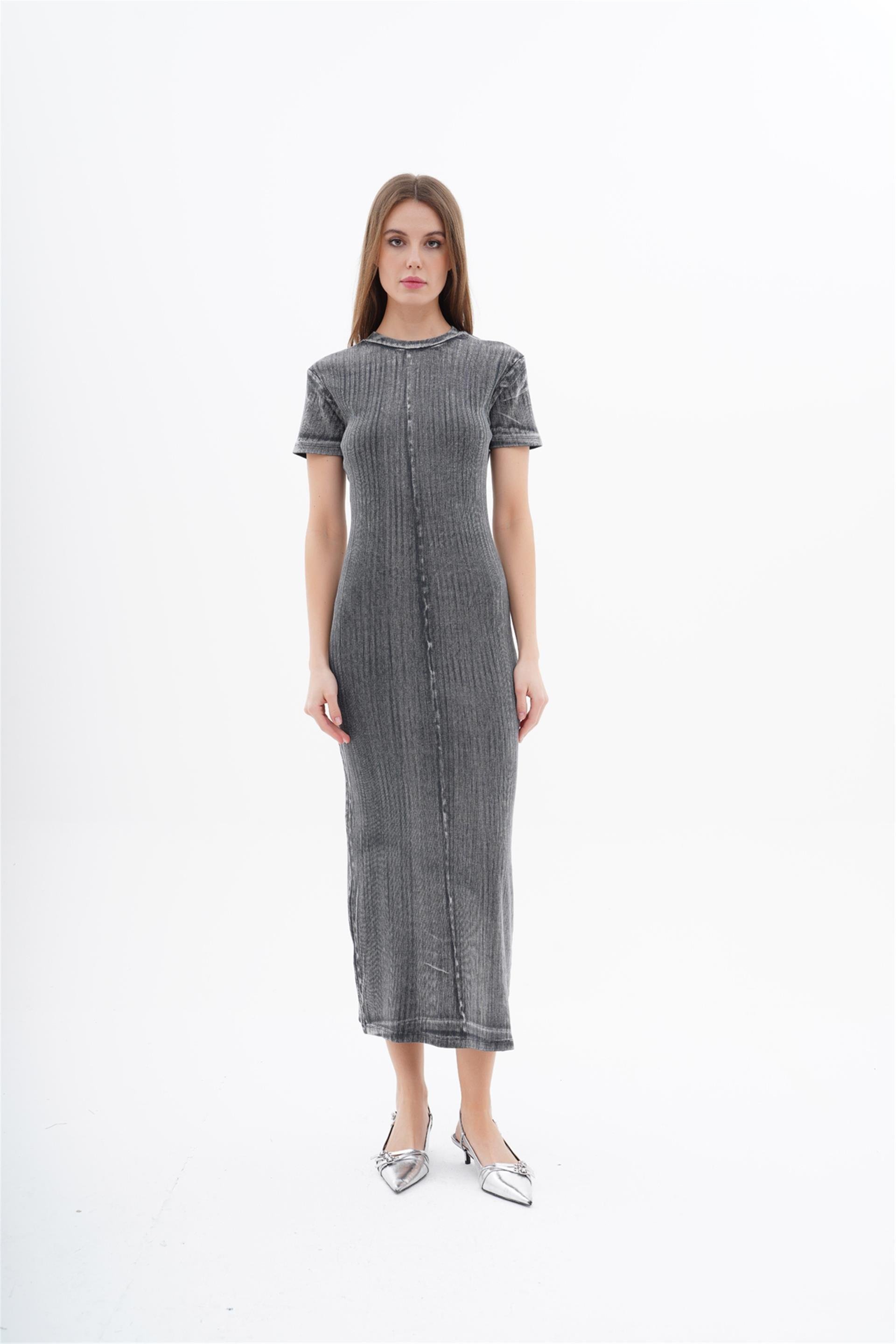 111244 SHORT SLEEVE ACID WASH LONG DRESS