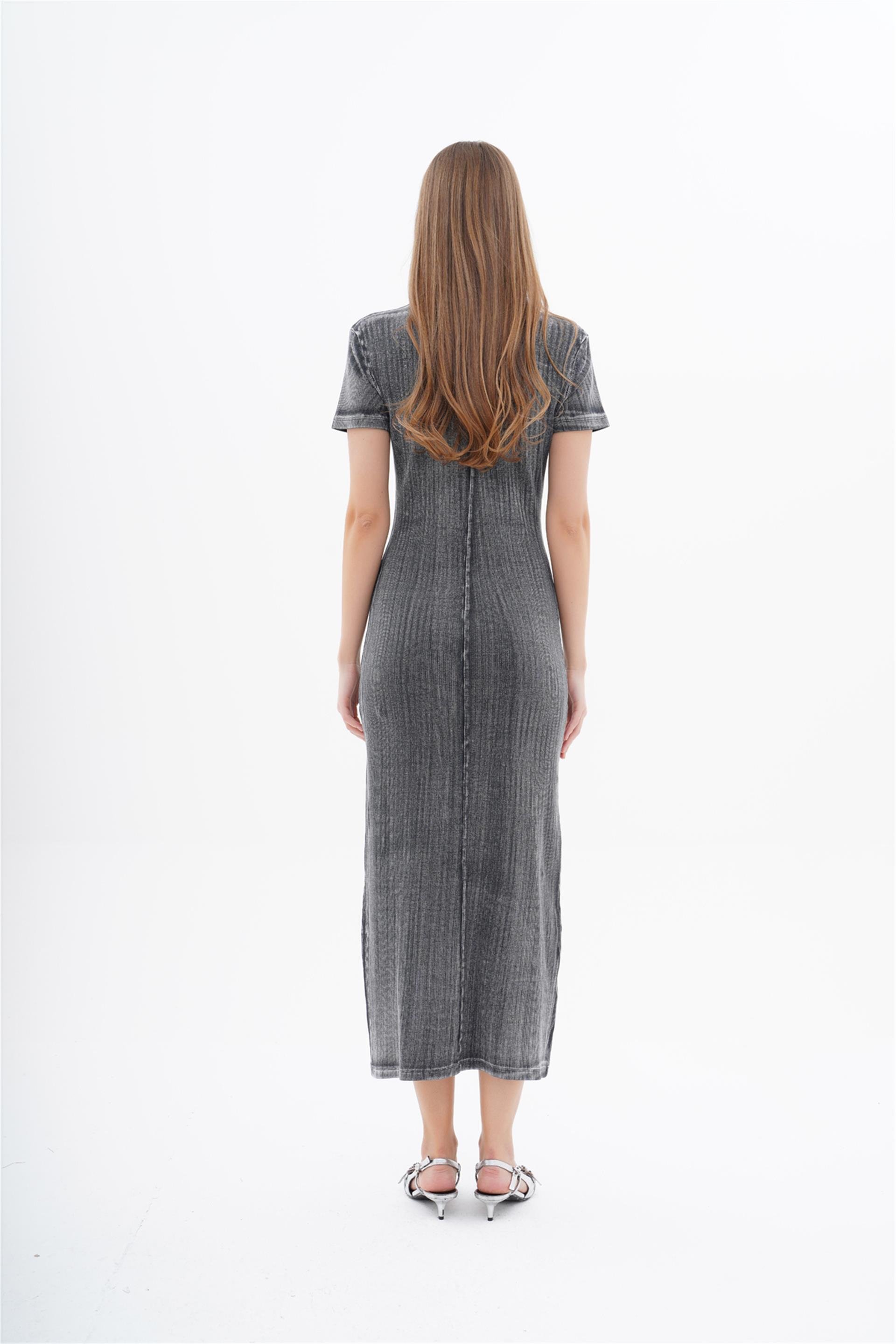 111244 SHORT SLEEVE ACID WASH LONG DRESS