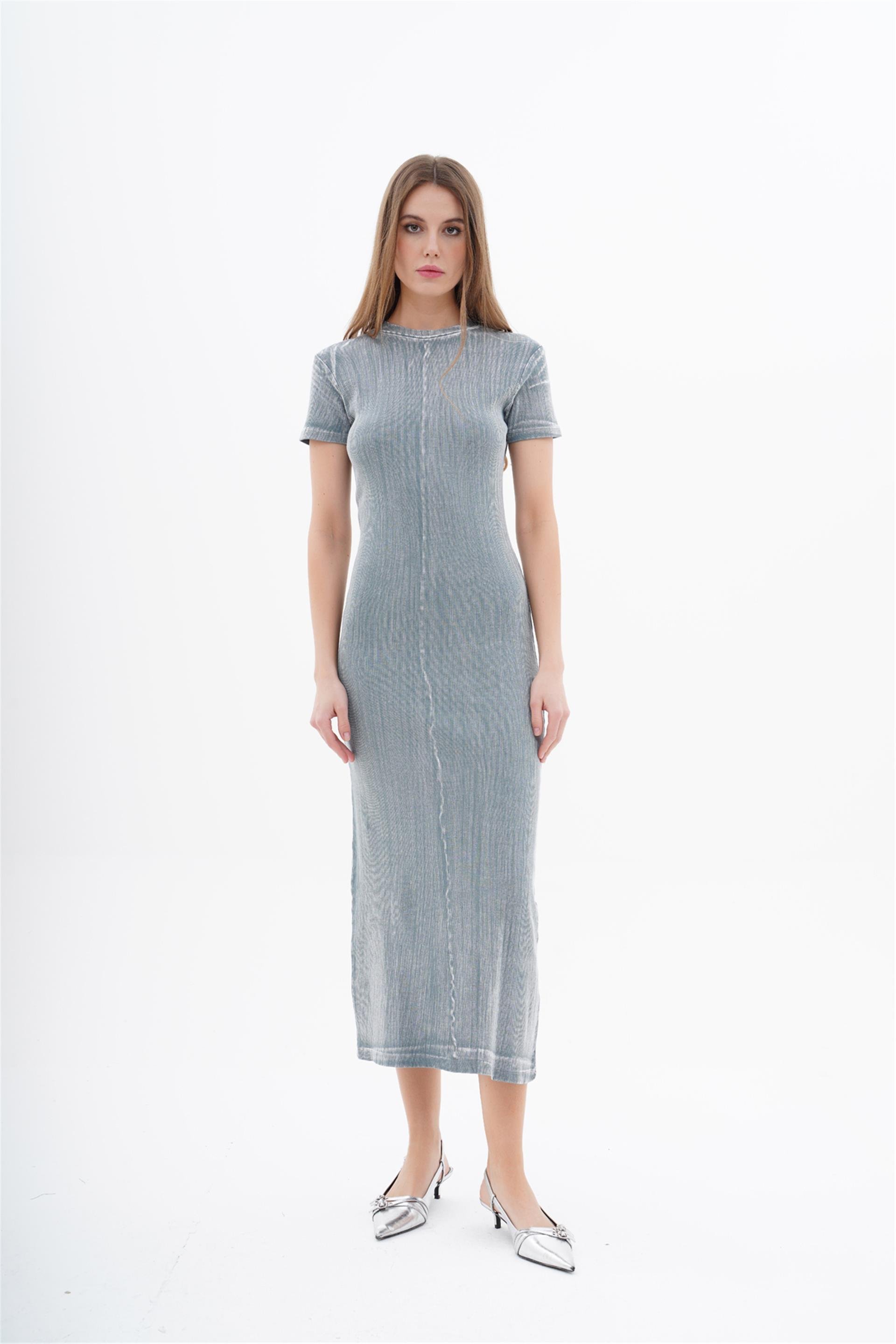 111244 SHORT SLEEVE ACID WASH LONG DRESS