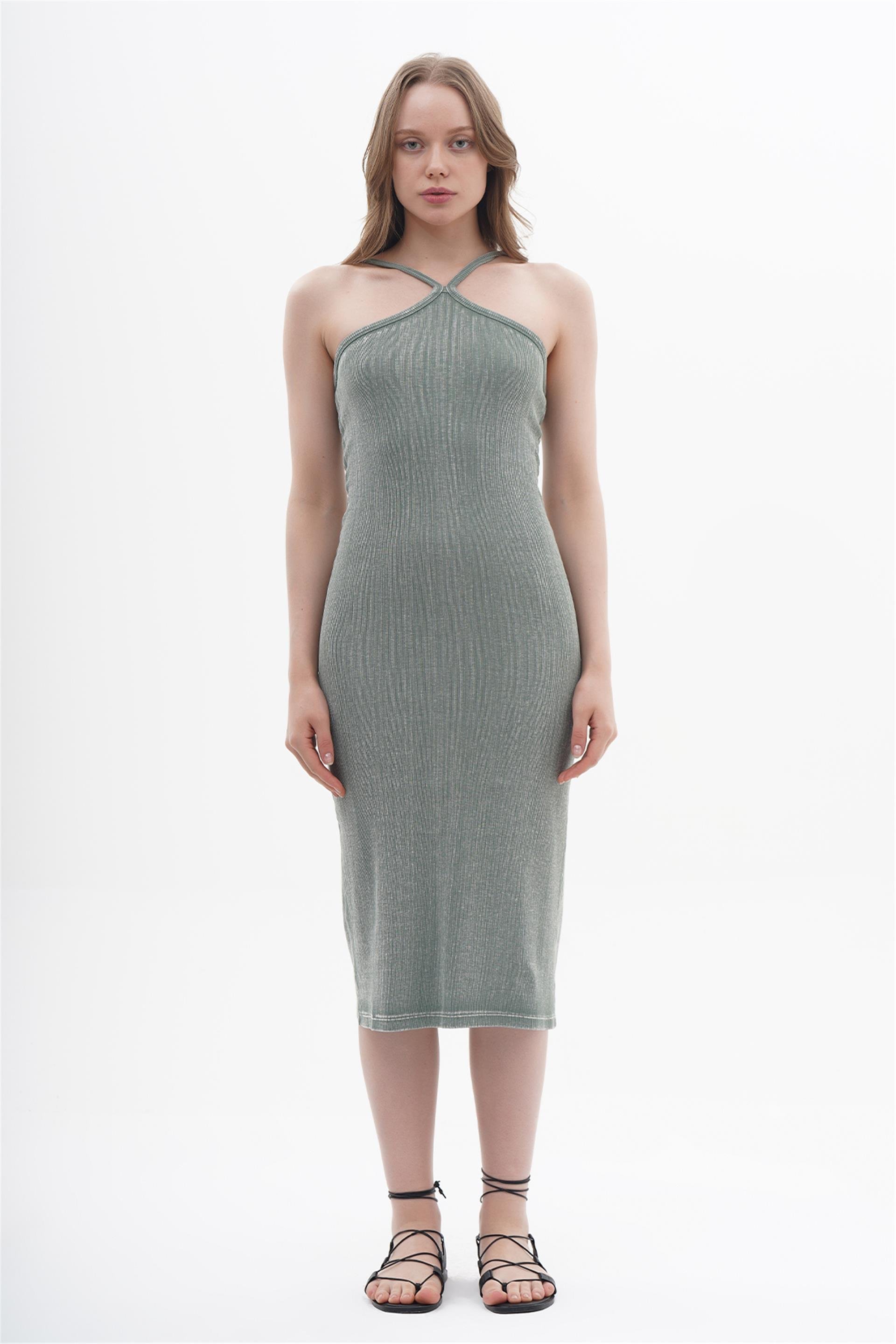 111266 NECKHOLDER LONG DRESS IN WASHED EFFECT