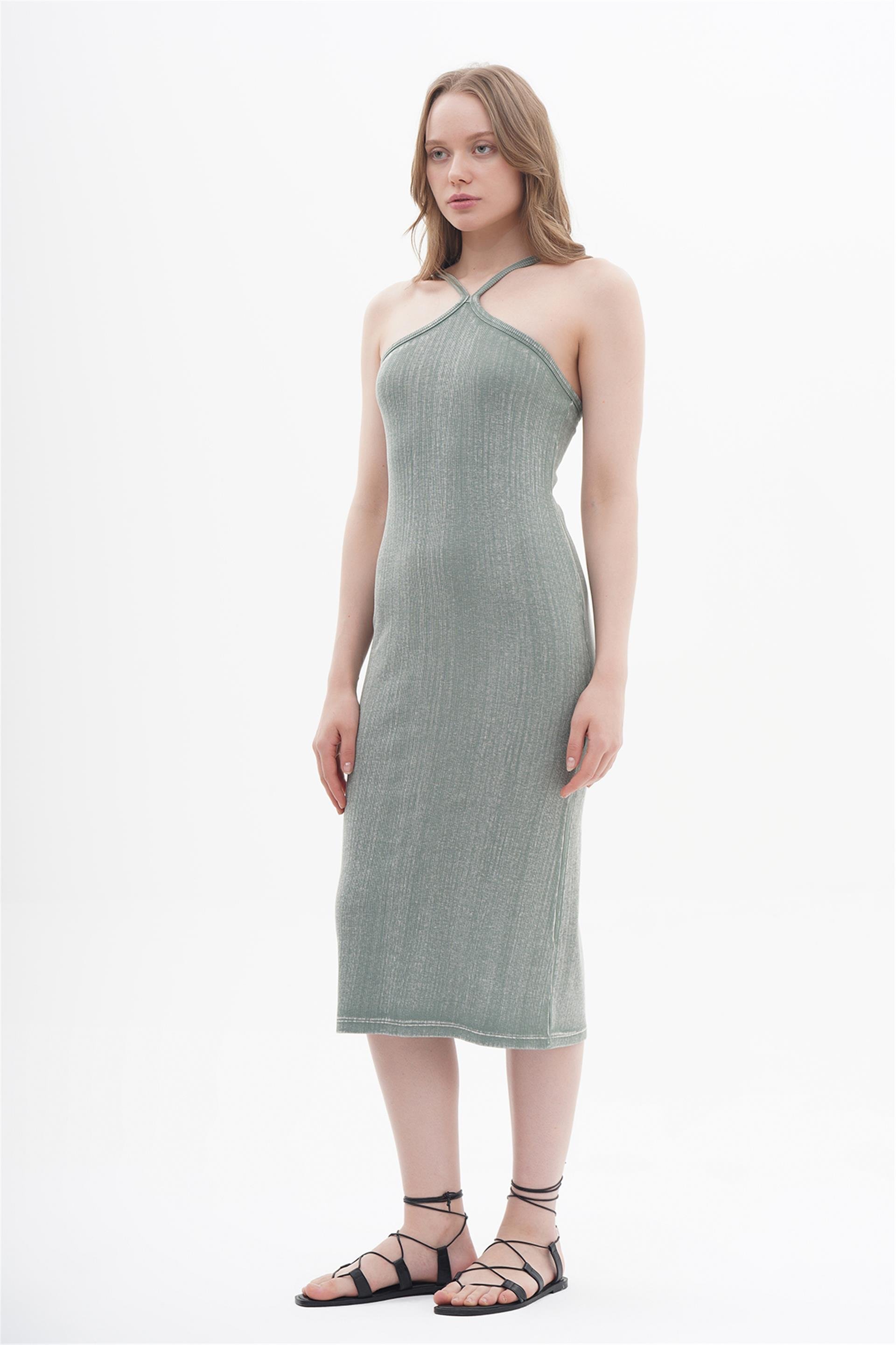 111266 NECKHOLDER LONG DRESS IN WASHED EFFECT