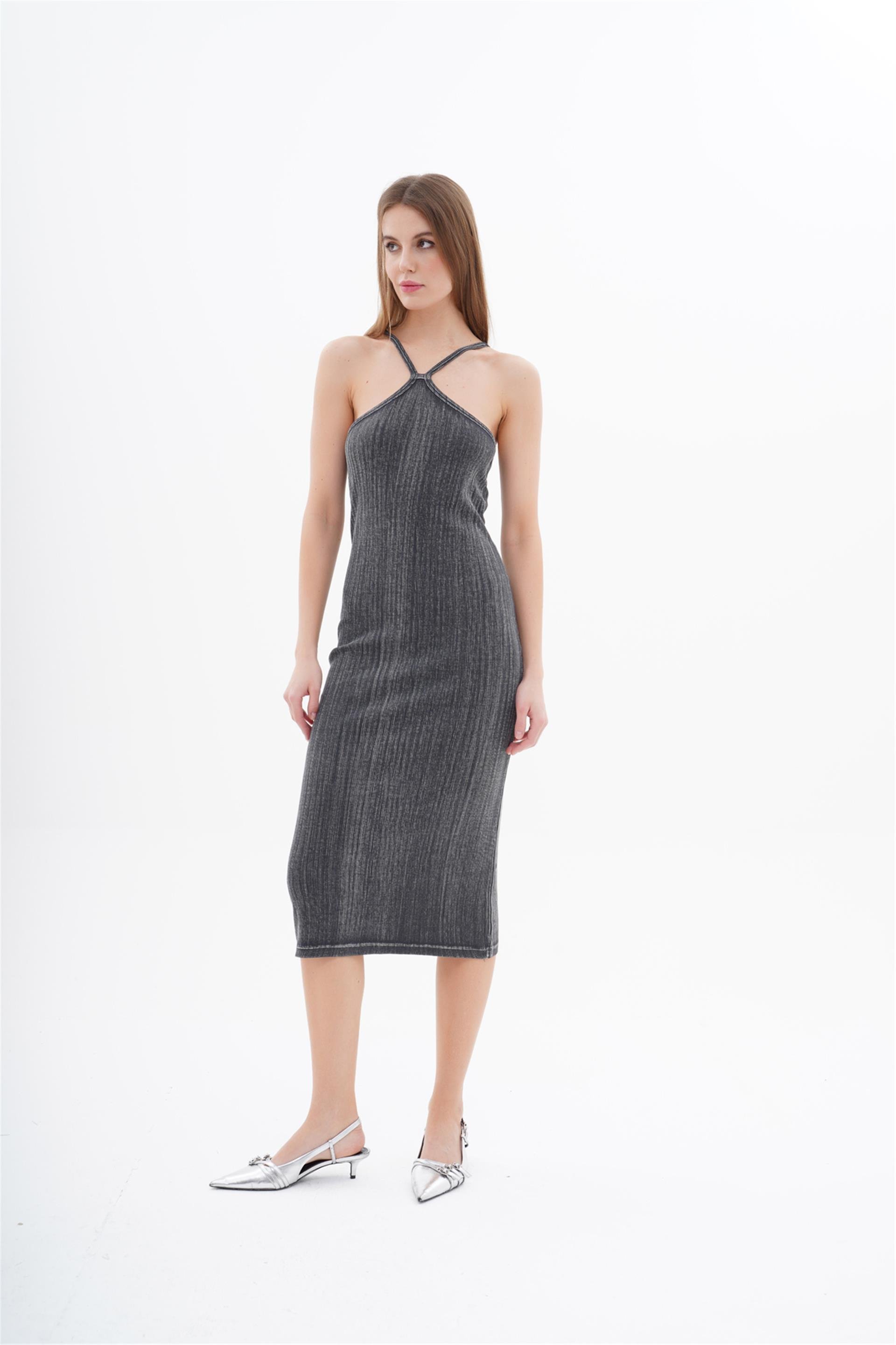 111266 NECKHOLDER LONG DRESS IN WASHED EFFECT