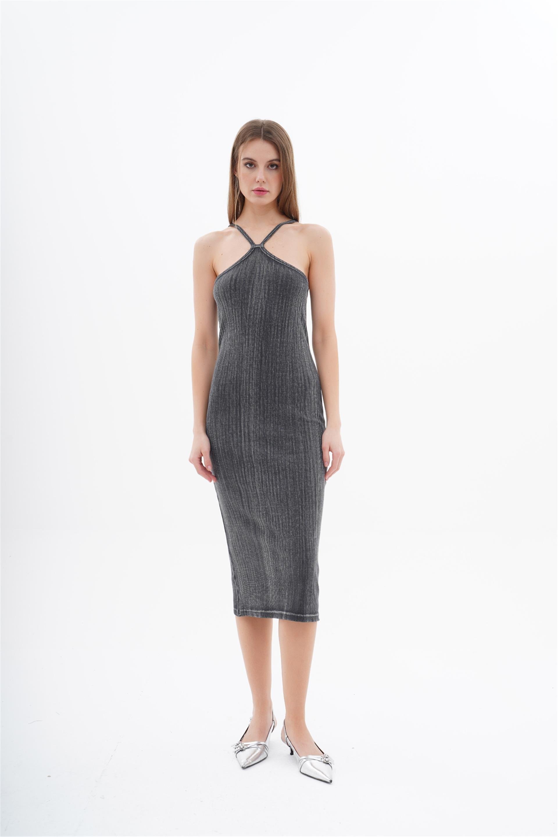111266 NECKHOLDER LONG DRESS IN WASHED EFFECT