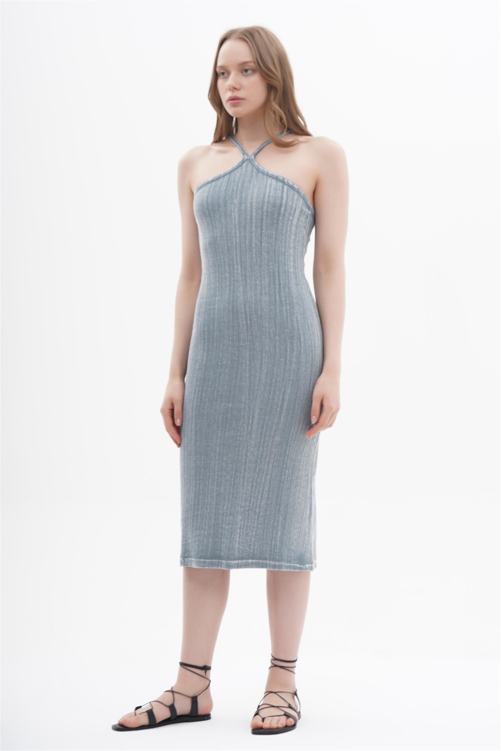 111266 NECKHOLDER LONG DRESS IN WASHED EFFECT