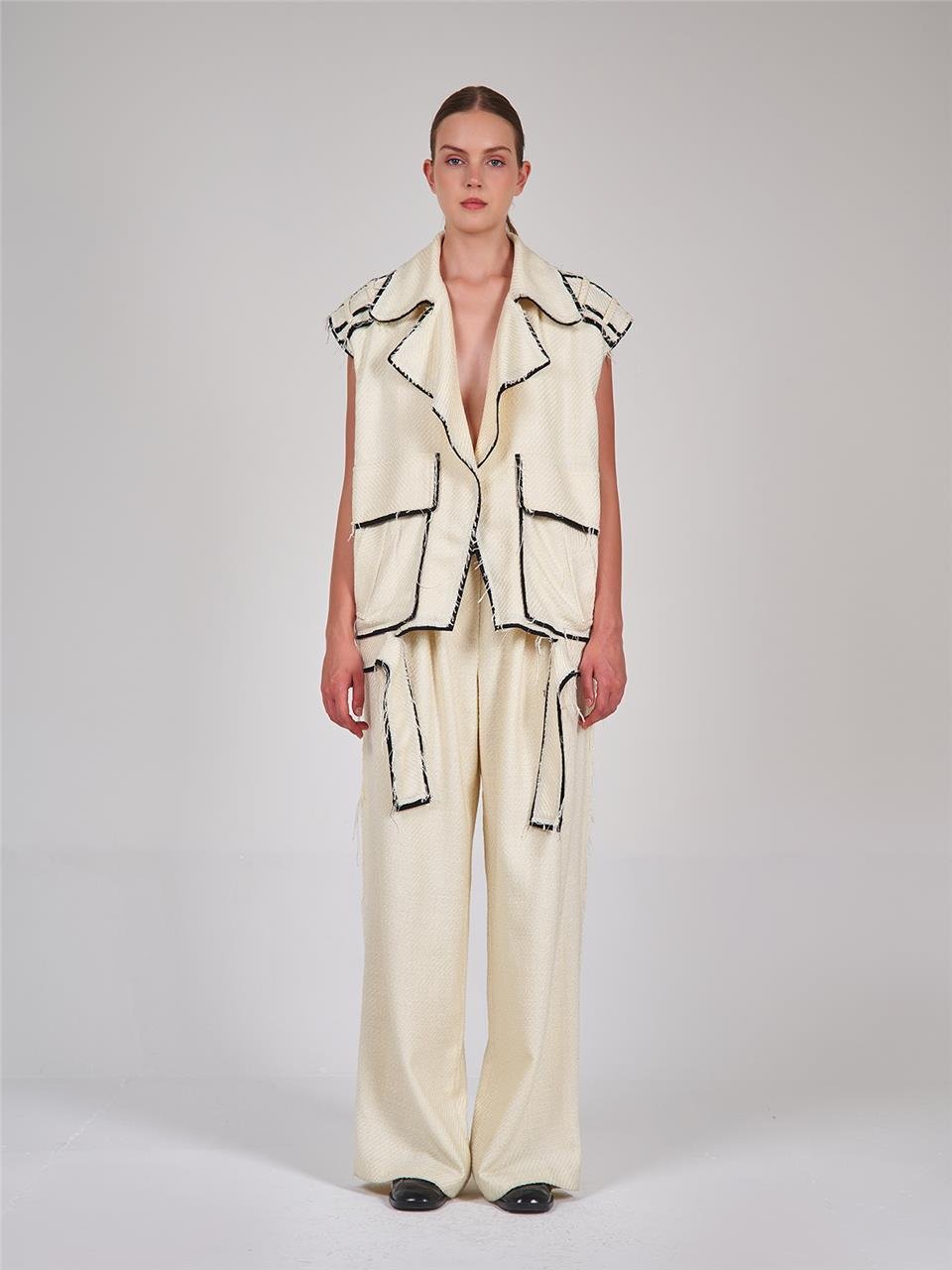 120513 CHANEL FABRIC OVERSIZED VEST WITH DESTROYED EDGES