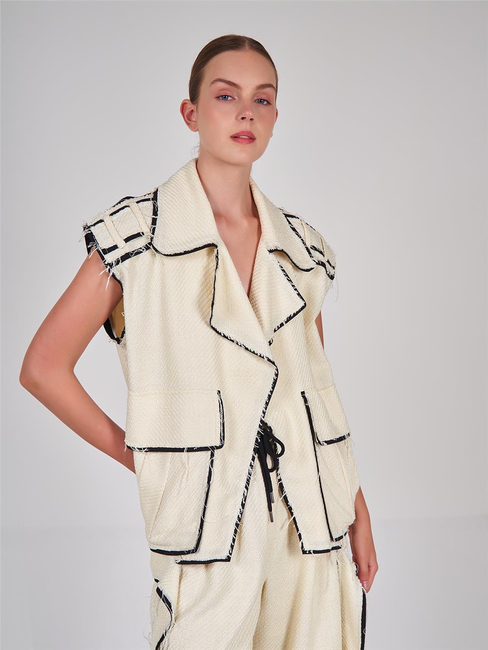 120513 CHANEL FABRIC OVERSIZED VEST WITH DESTROYED EDGES