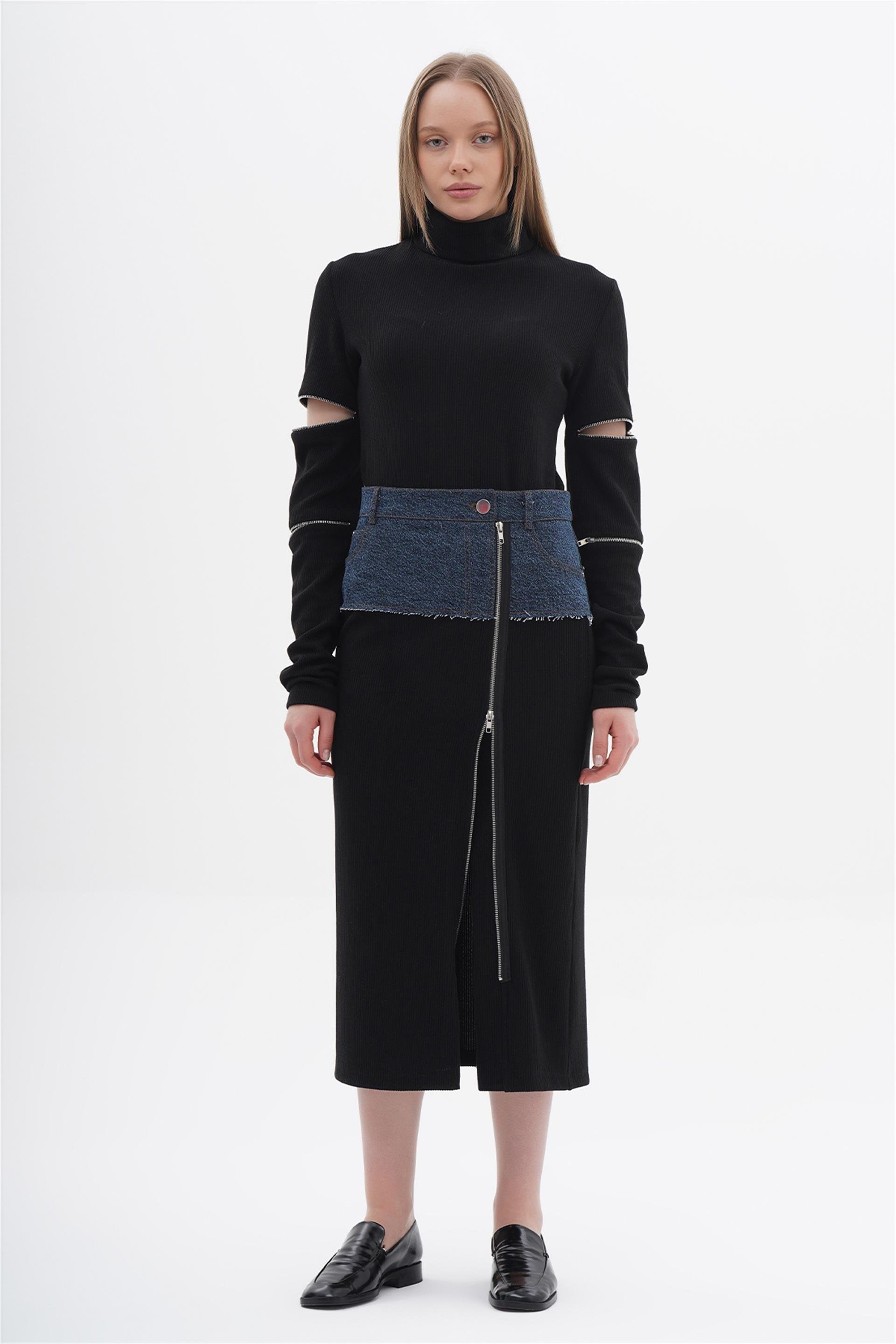 190691 HIGH NECK JERSEY SWEATER WITH ZIPPER DETAILED ARMS