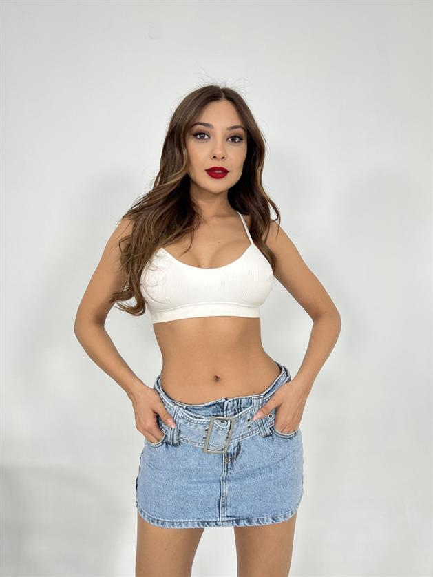 6831 BELT DENIM MINI SKIRT LOW WAIST-MAVİ