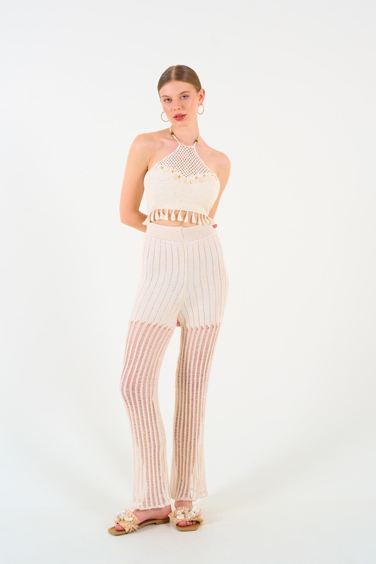 Ajurlu Pantolon - Krem