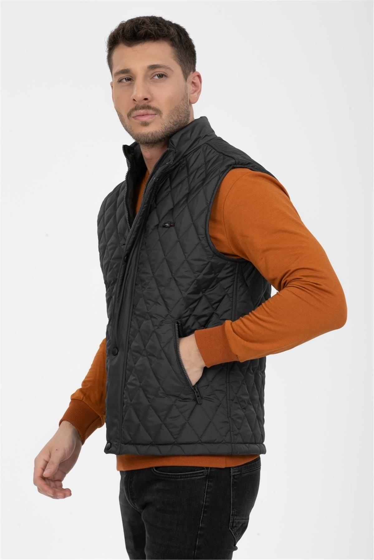 Wholesale Anthracite Diamond Pattern Stand Collar Vest 3043A