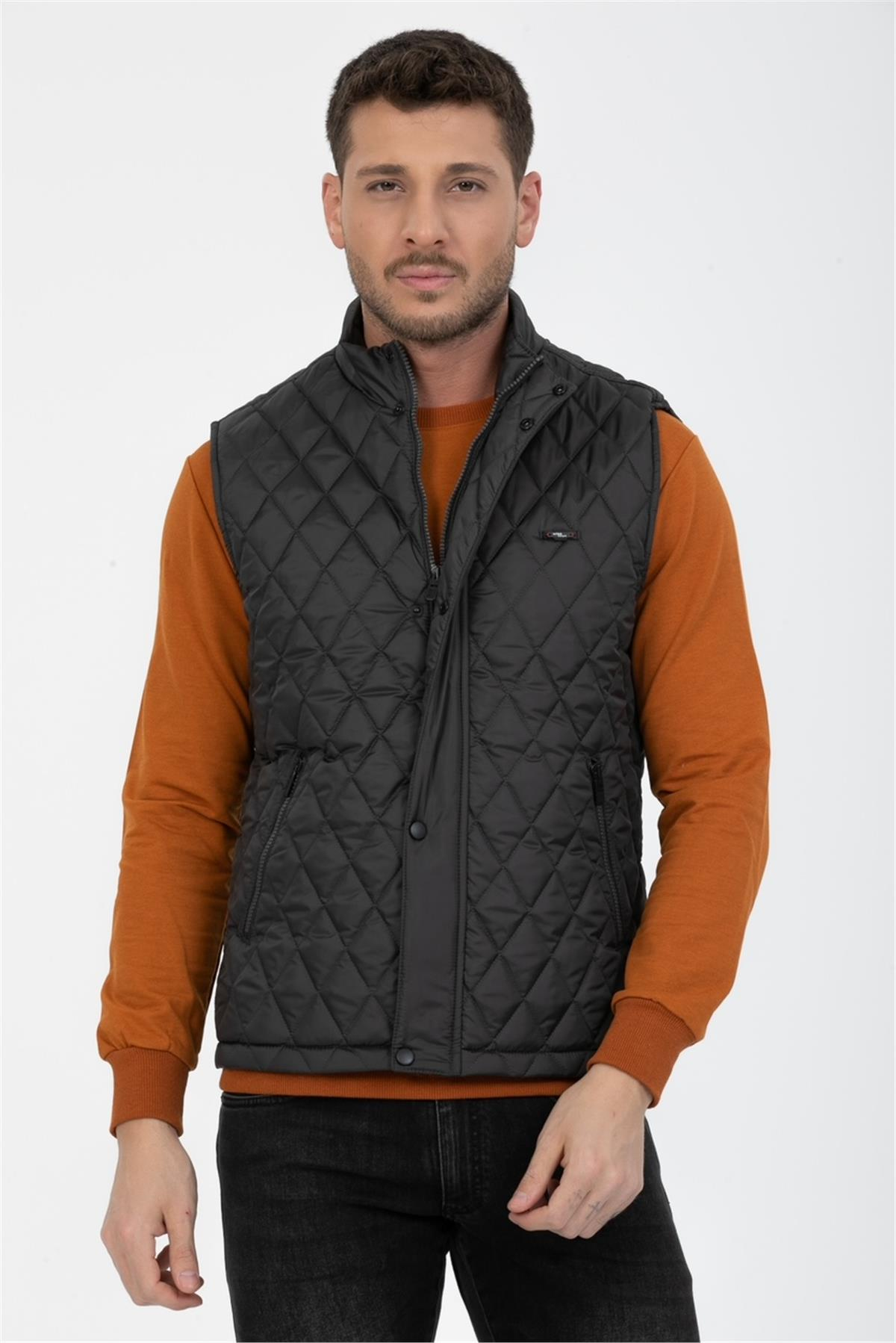 Wholesale Anthracite Diamond Pattern Stand Collar Vest 3043A