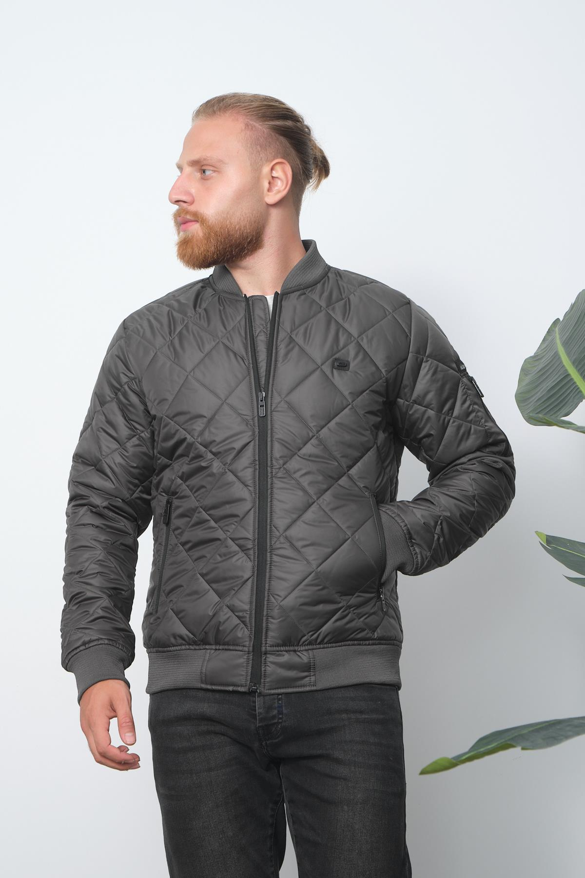 Wholesale Anthracite Diamond Pattern Sleeve Detail Pilot Jacket 3062A