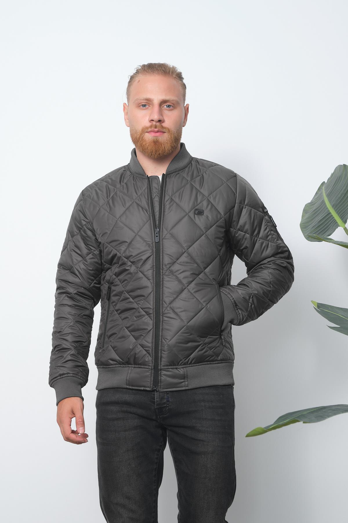 Wholesale Anthracite Diamond Pattern Sleeve Detail Pilot Jacket 3062A