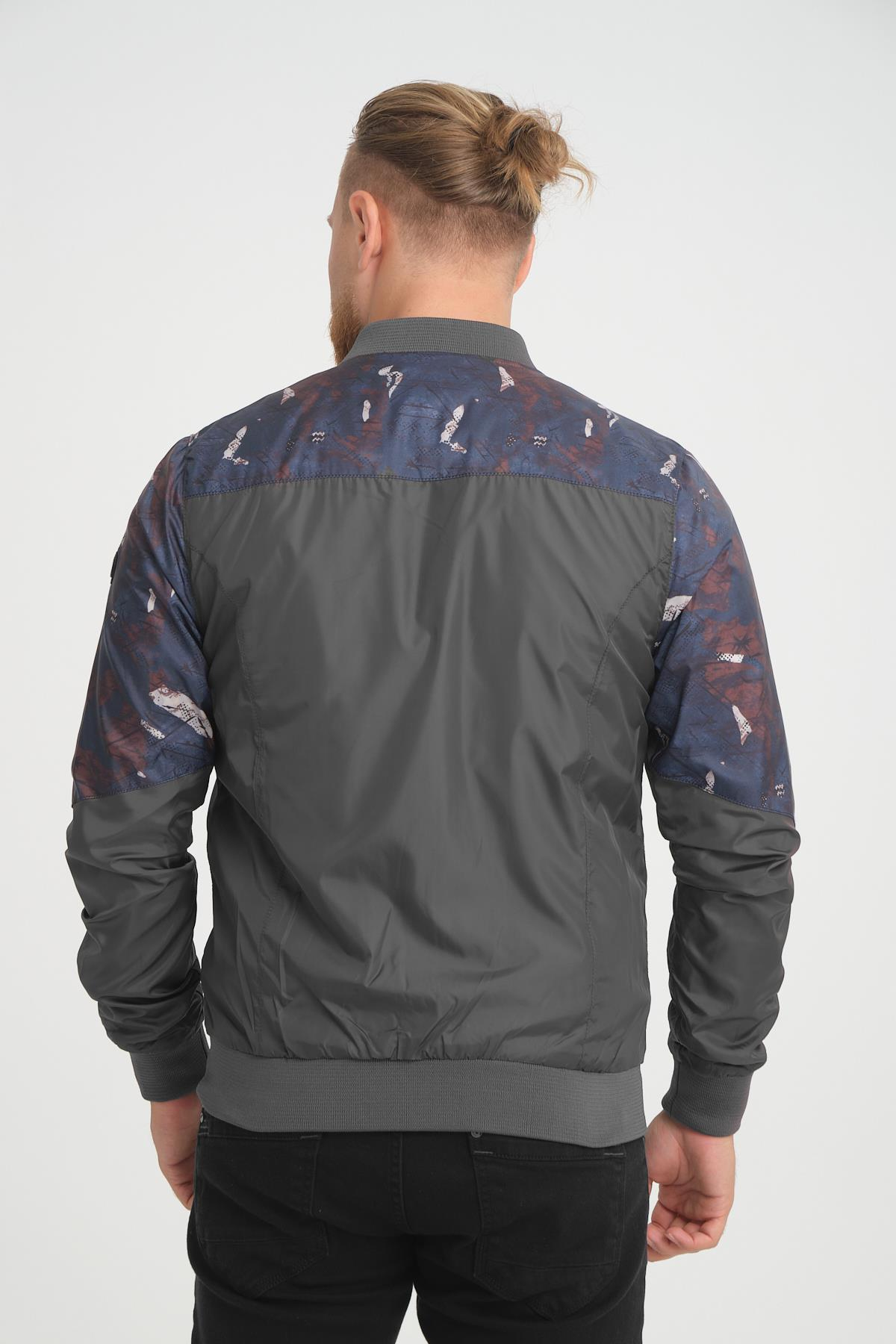 Wholesale Anthracite Patterned Pilot Collar Jersey Lined Spring Jacket 30512A