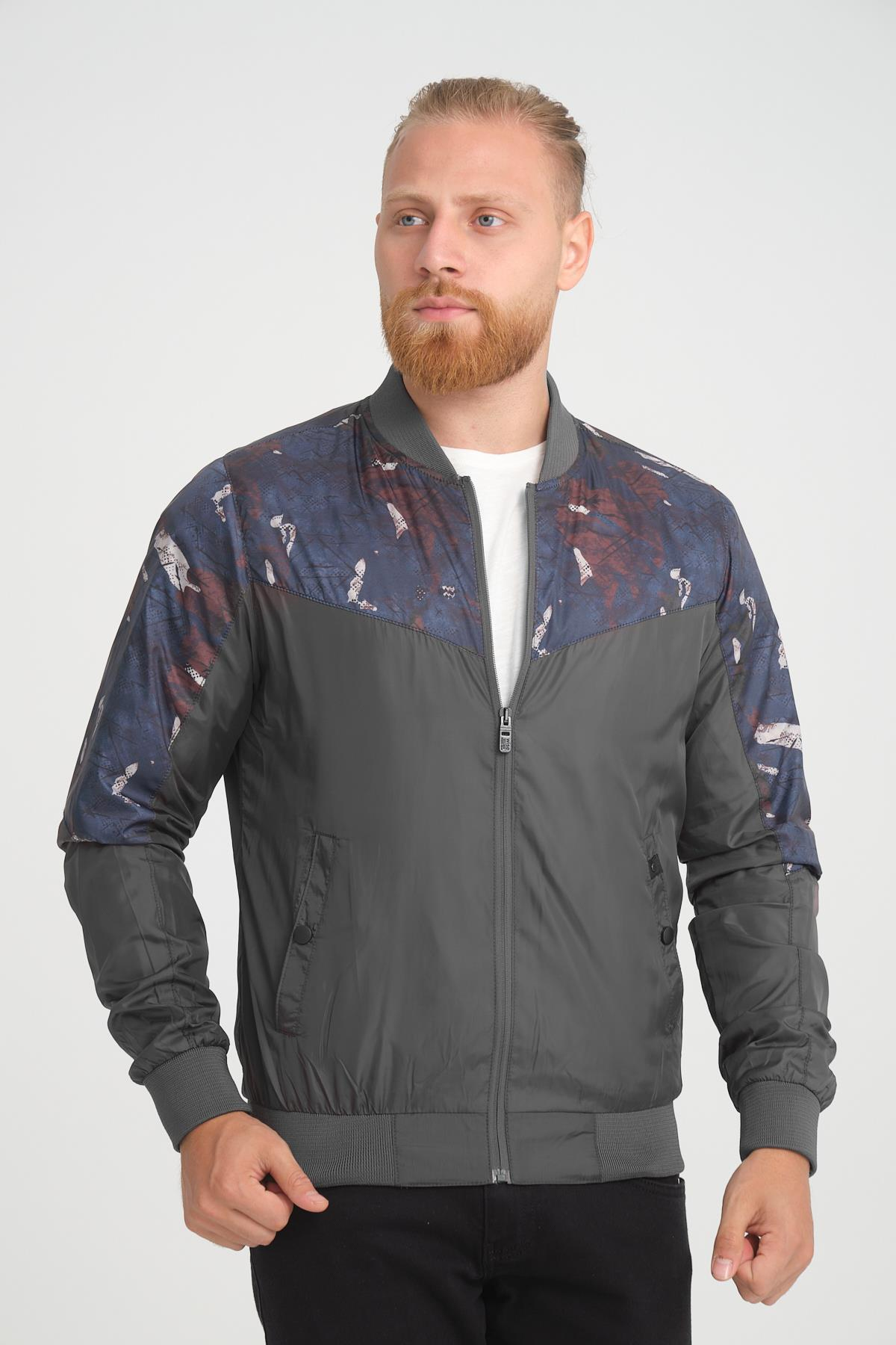 Wholesale Anthracite Patterned Pilot Collar Jersey Lined Spring Jacket 30512A