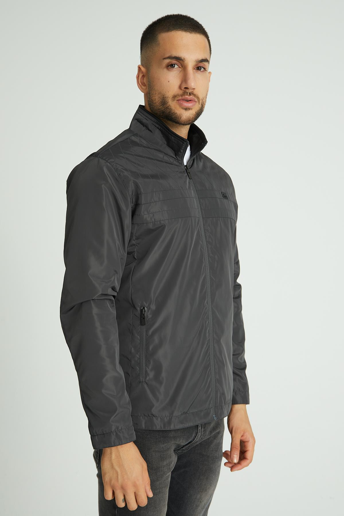 Wholesale Anthracite Stand Collar Shoulder Detail Jersey Lined Spring Jacket 3067A