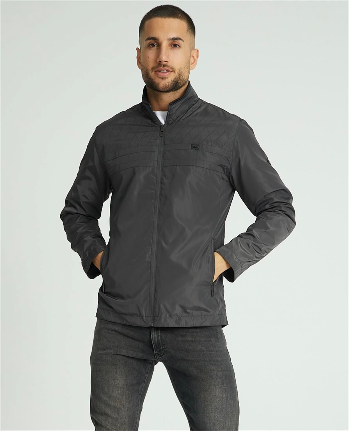 Wholesale Anthracite Stand Collar Shoulder Detail Jersey Lined Spring Jacket 3067A