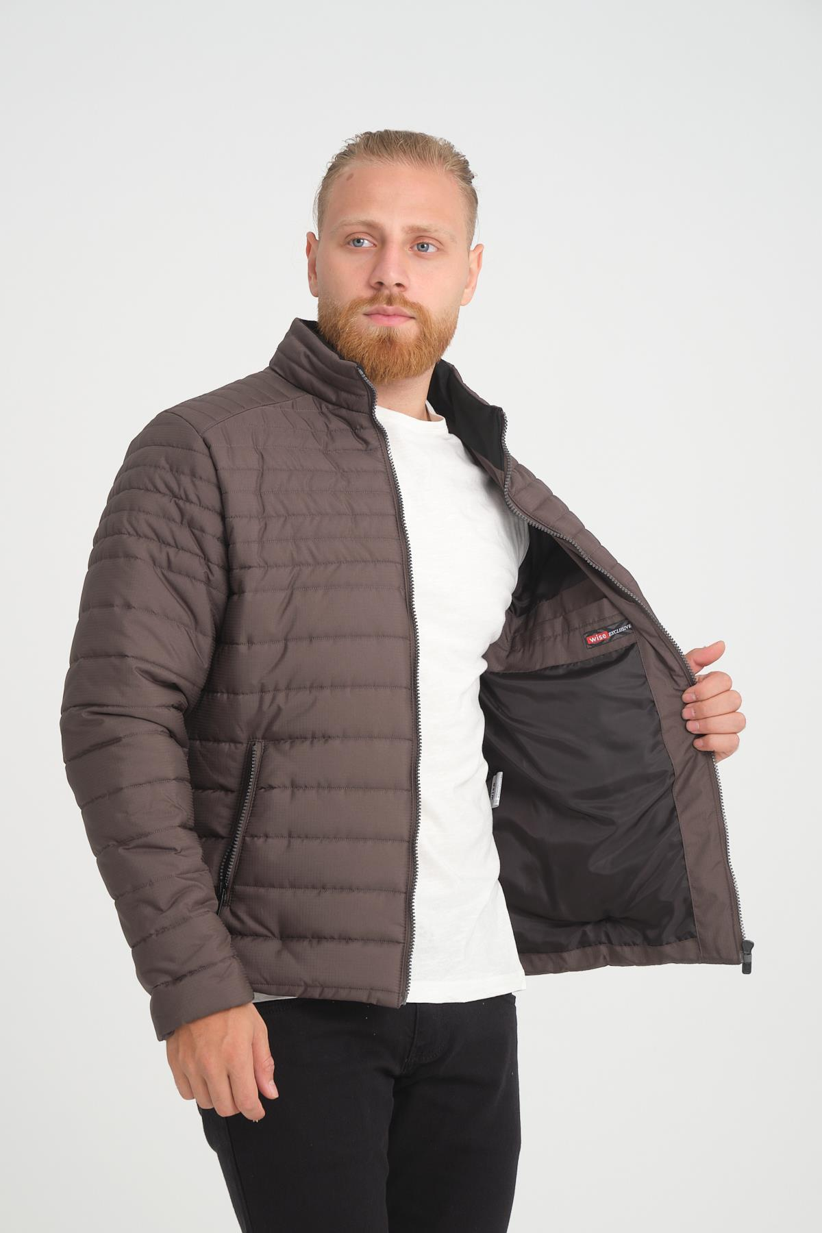 Wholesale Anthracite Chest Zipper Detail Stand Collar Jacket 3083A