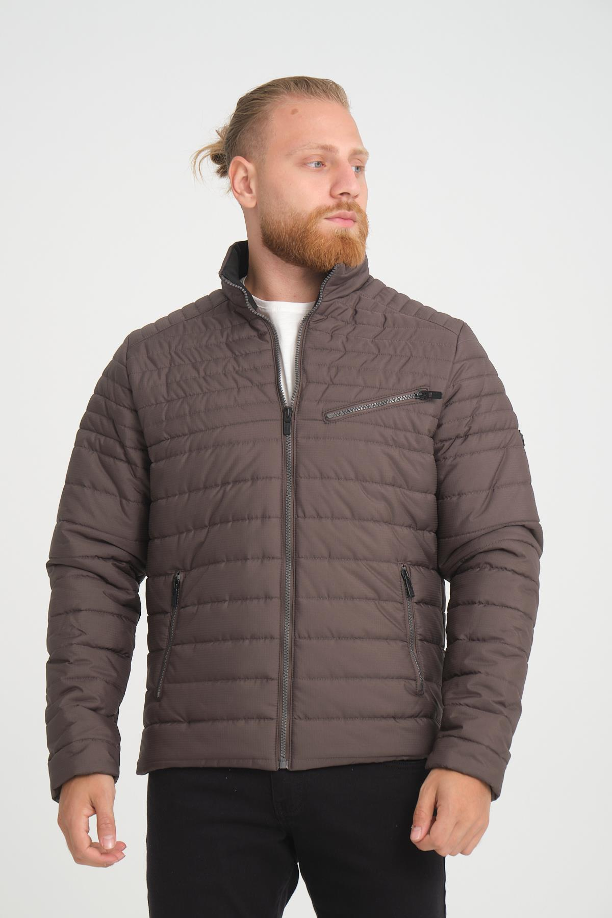 Wholesale Anthracite Chest Zipper Detail Stand Collar Jacket 3083A