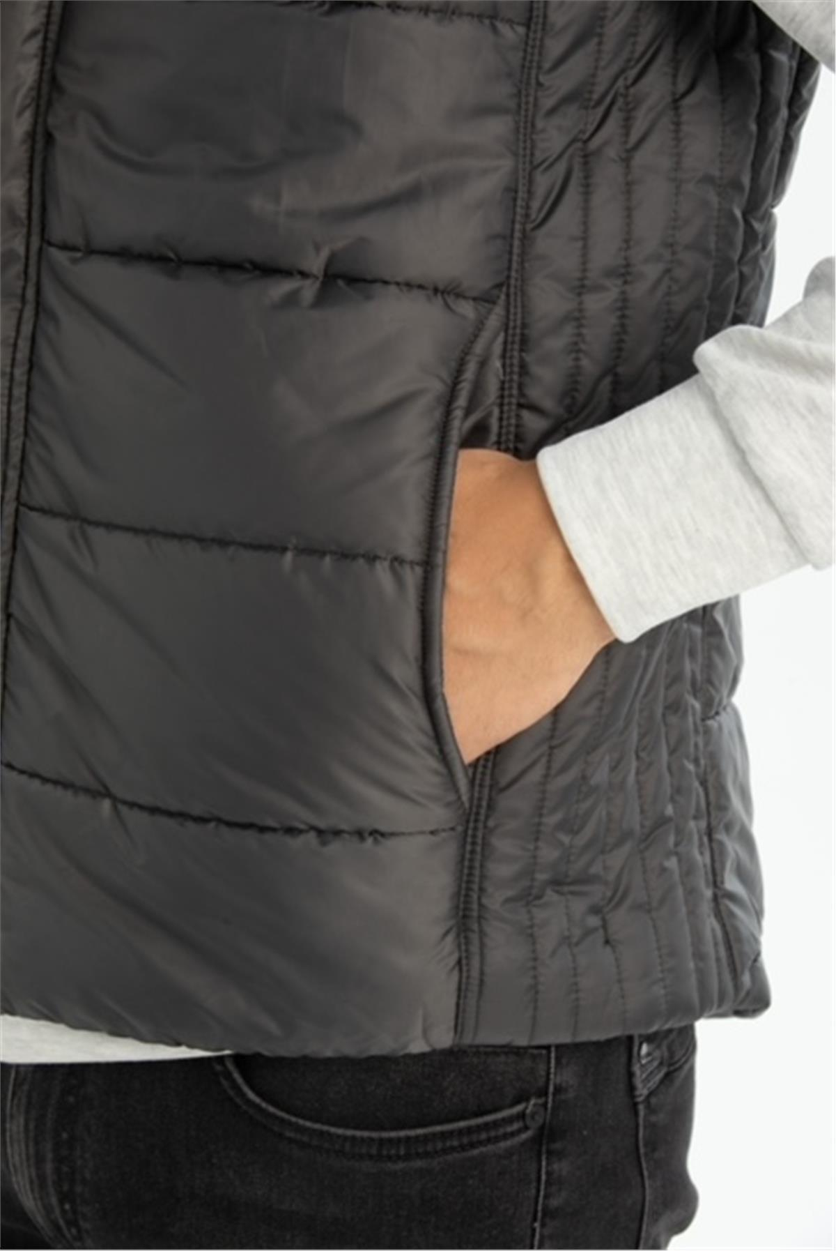 Wholesale Anthracite Hooded Jersey Lined Puffer Vest 3749A