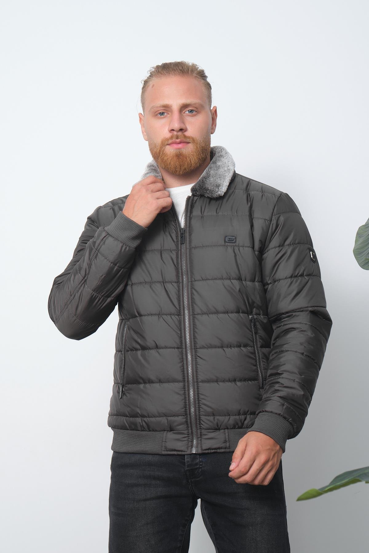 Wholesale Anthracite Fur Collar Puffer Coat 3037A