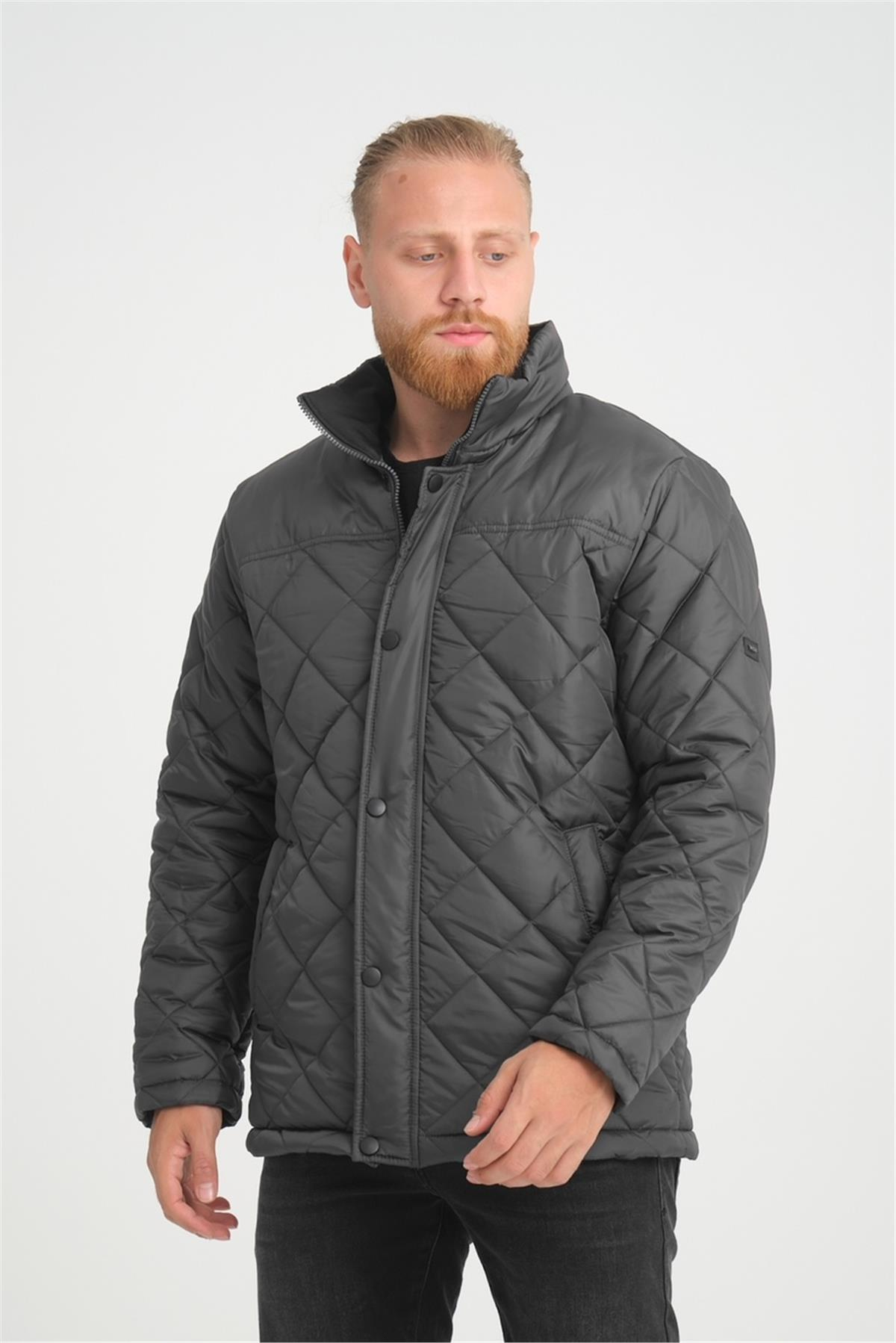 Wholesale Anthracite Diamond Pattern Puffer Stand Collar Jacket 3025A