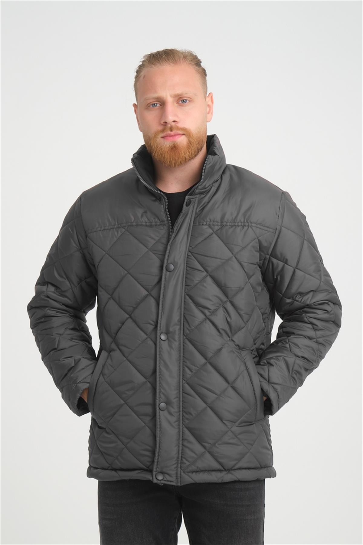 Wholesale Anthracite Diamond Pattern Puffer Stand Collar Jacket 3025A