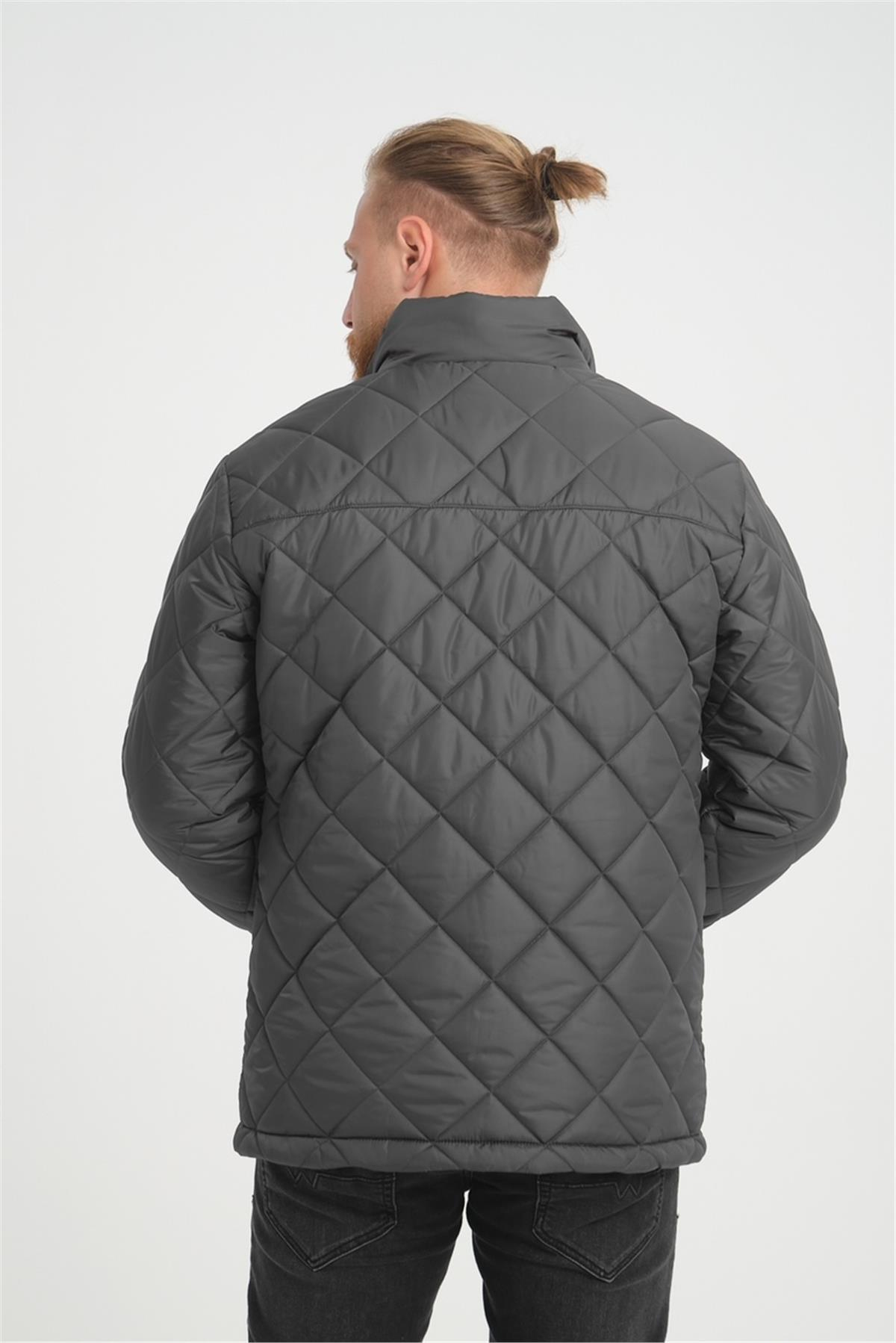 Wholesale Anthracite Diamond Pattern Puffer Stand Collar Jacket 3025A