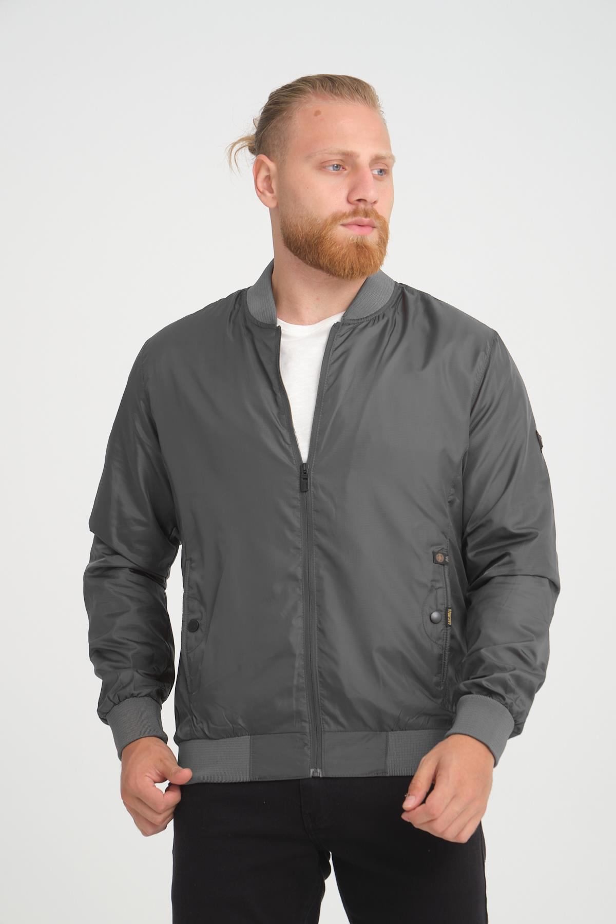 Wholesale Anthracite Pilot Collar Jersey Lined Spring Jacket 40581A