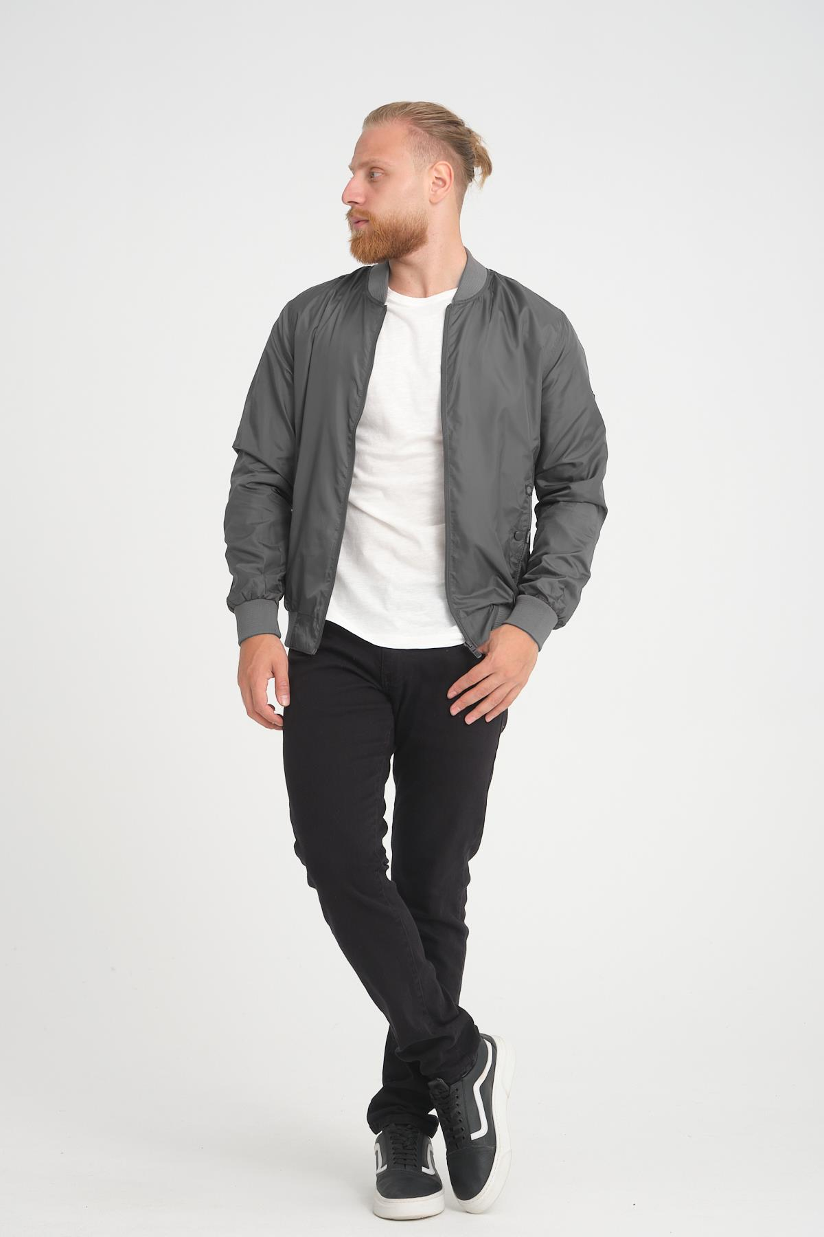 Wholesale Anthracite Pilot Collar Jersey Lined Spring Jacket 40581A