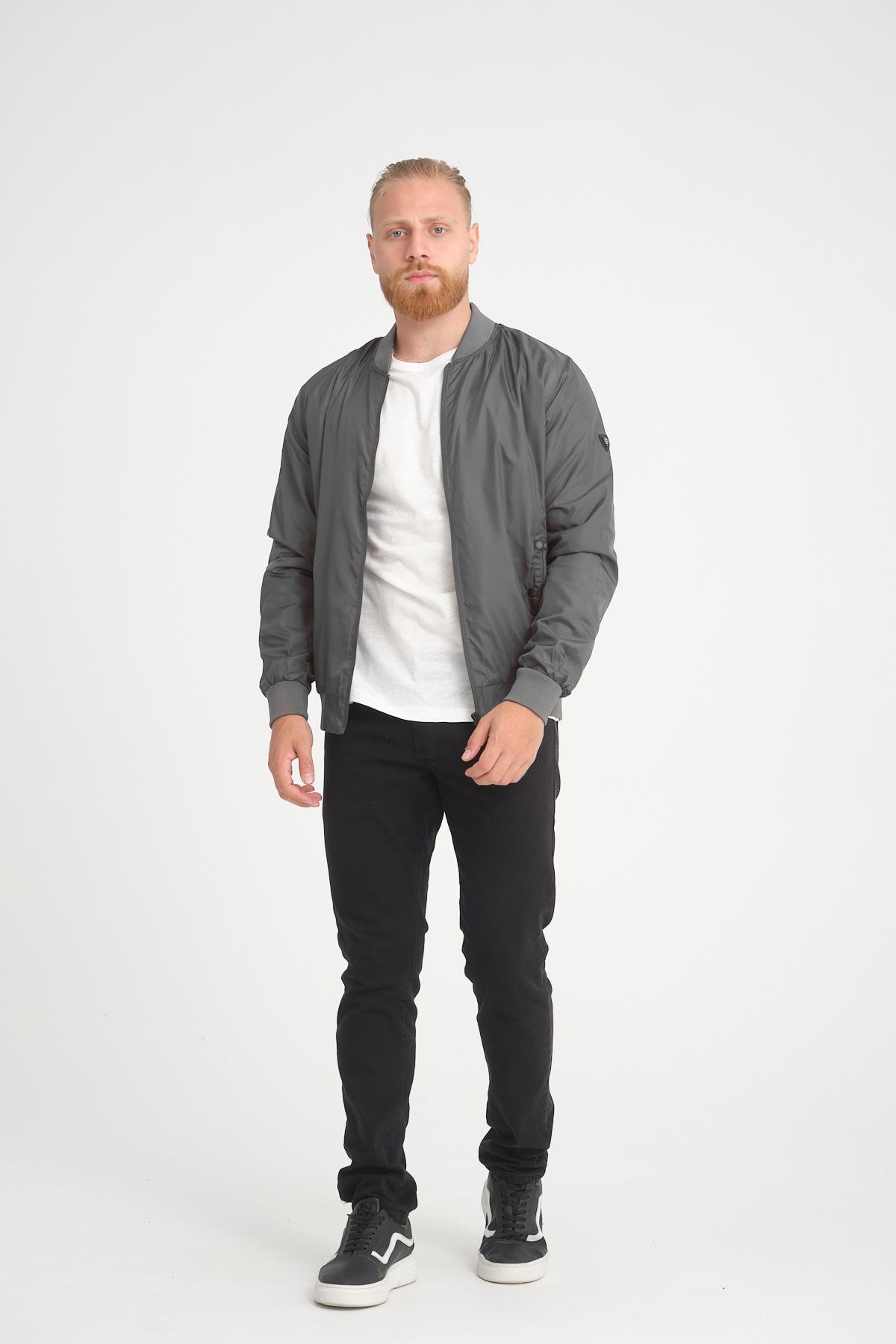 Wholesale Anthracite Pilot Collar Jersey Lined Spring Jacket 40581A