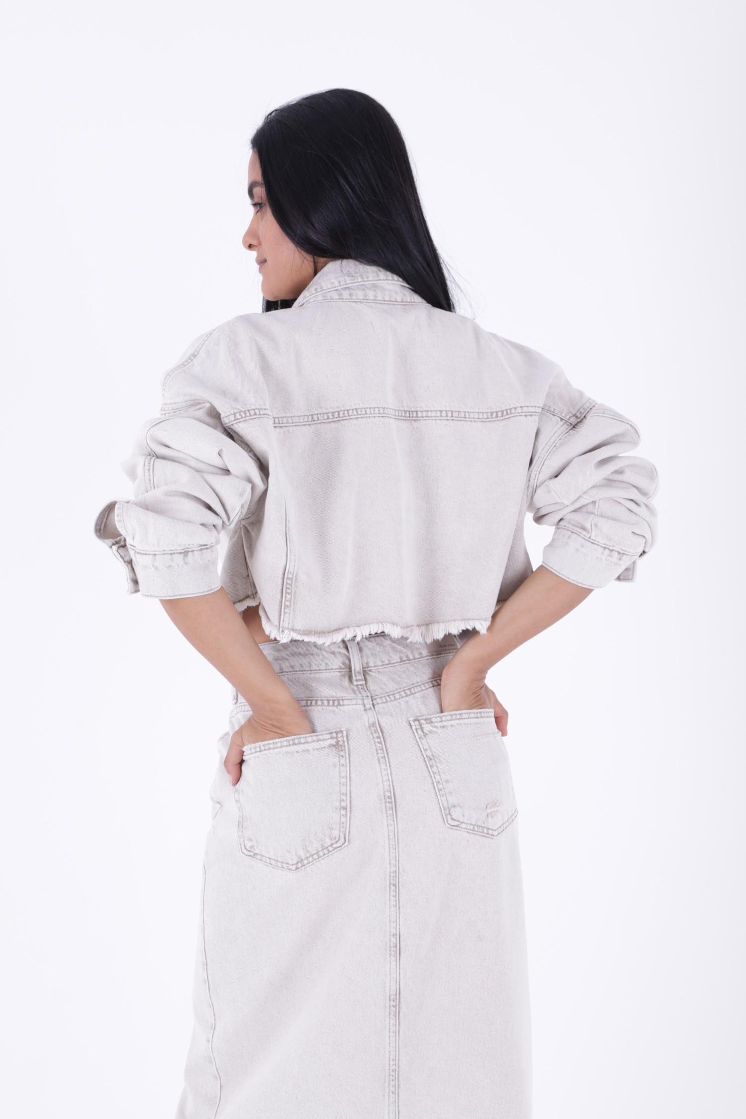 Astar Detaylı Kot Ceket 6016-29-(XS-L) Koyu Gri Kot